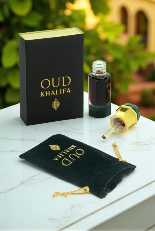 Oud Khalifa 6 Ml – Saf Ud Kokusu, Metal Kapaklı Cam Çubuk Tıpalı, Kadife Kese ve Özel Kutulu