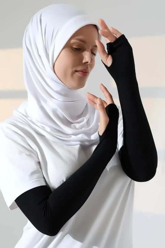 Parmak Geçmeli Kadın Penye Tesettür Kolluk - Siyah