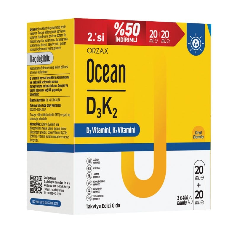 Orzax Ocean D3K2 Damla 20 ml 2 li Paket