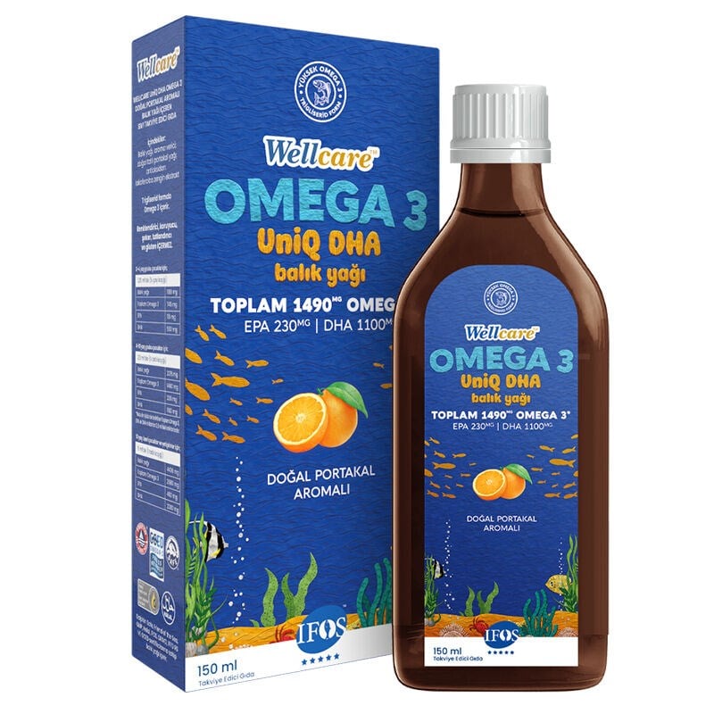 Wellcare Omega 3 uniq DHA Portakal Aromalı Balık Yağı 150 ml