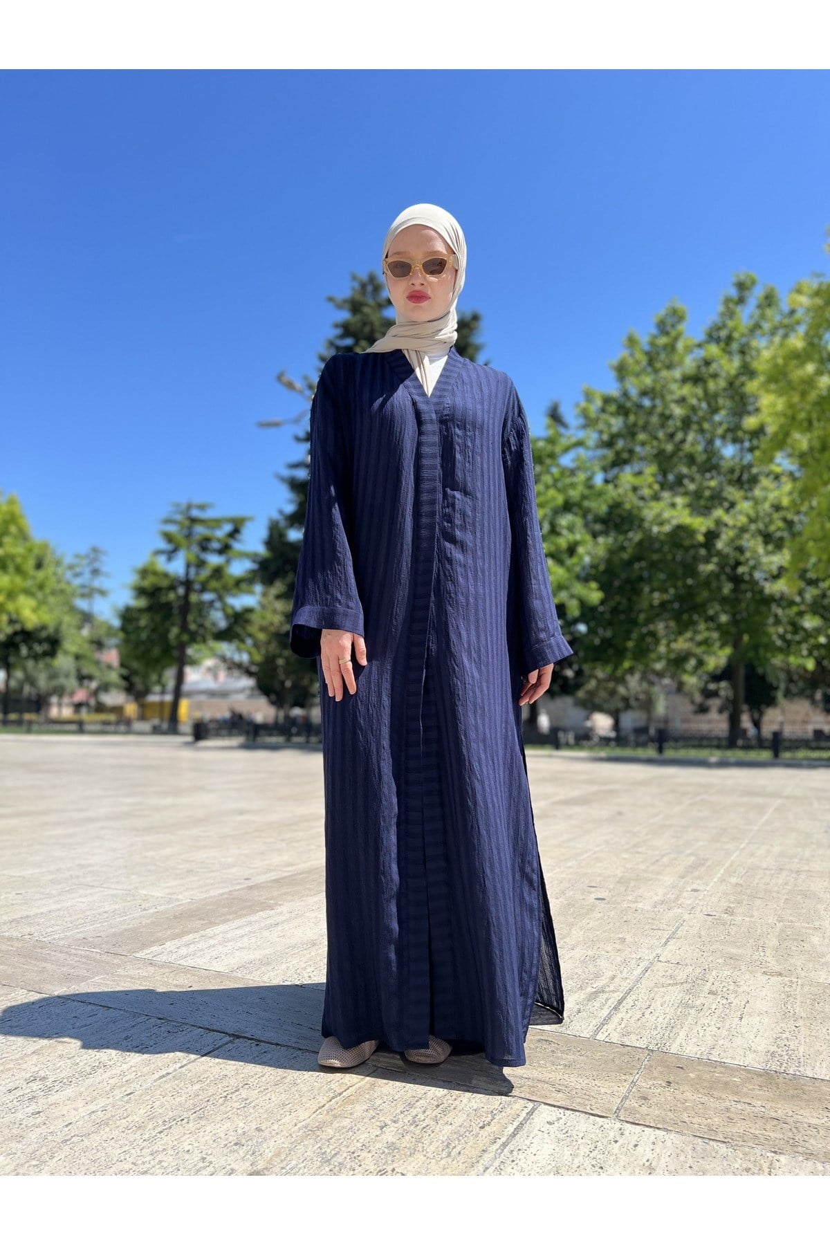 LACİVERT PANTOLONLU ABAYA TAKIM