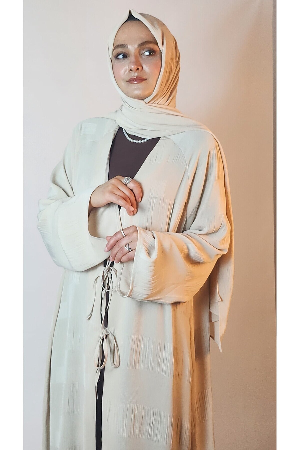 ÜÇLÜ ABAYA TAKIM BEJ RENK