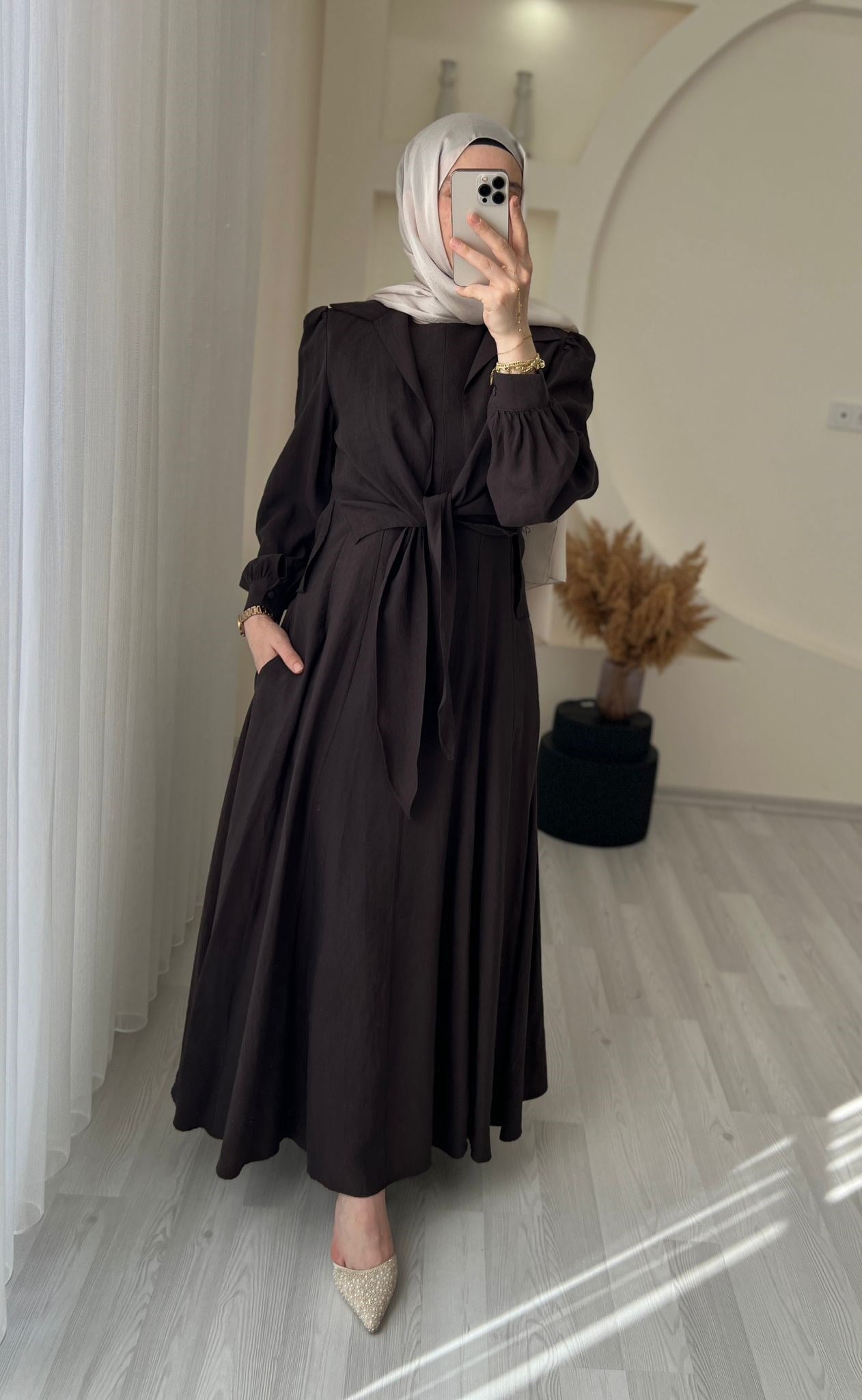 AYLİNA ELBİSE  KAHVERENGİ