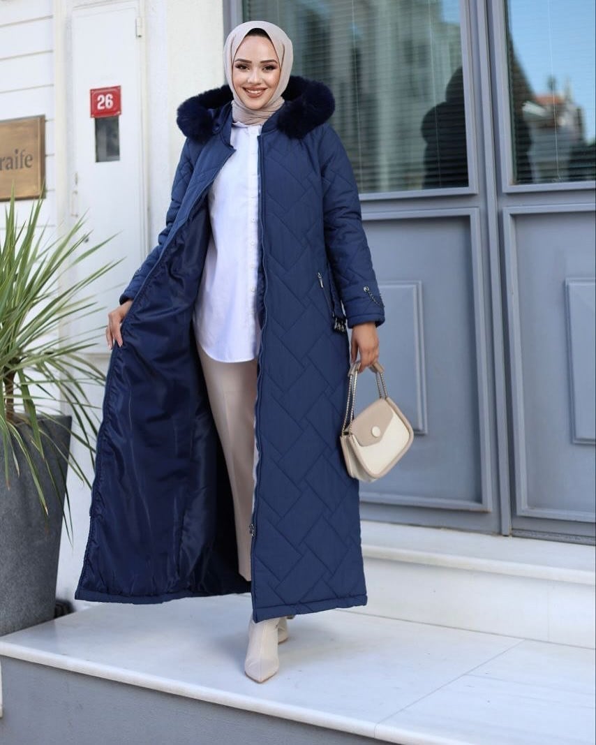 LİNEA KUMAŞ  ASTARLI KAPİTONE TAM BOY MONT İNDİGO
