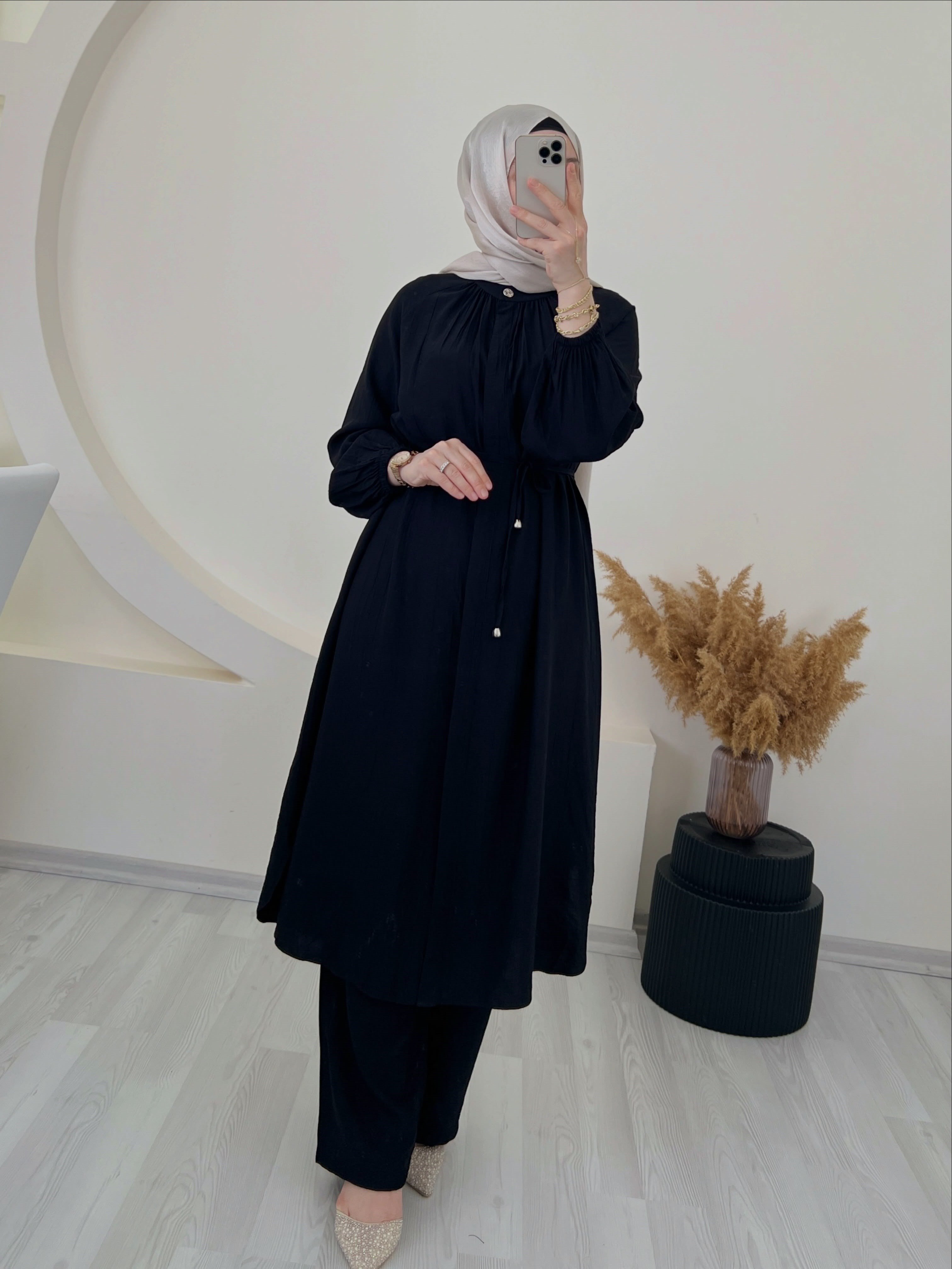 MİHRE TUNİK PANTOLONLU TAKIM SİYAH