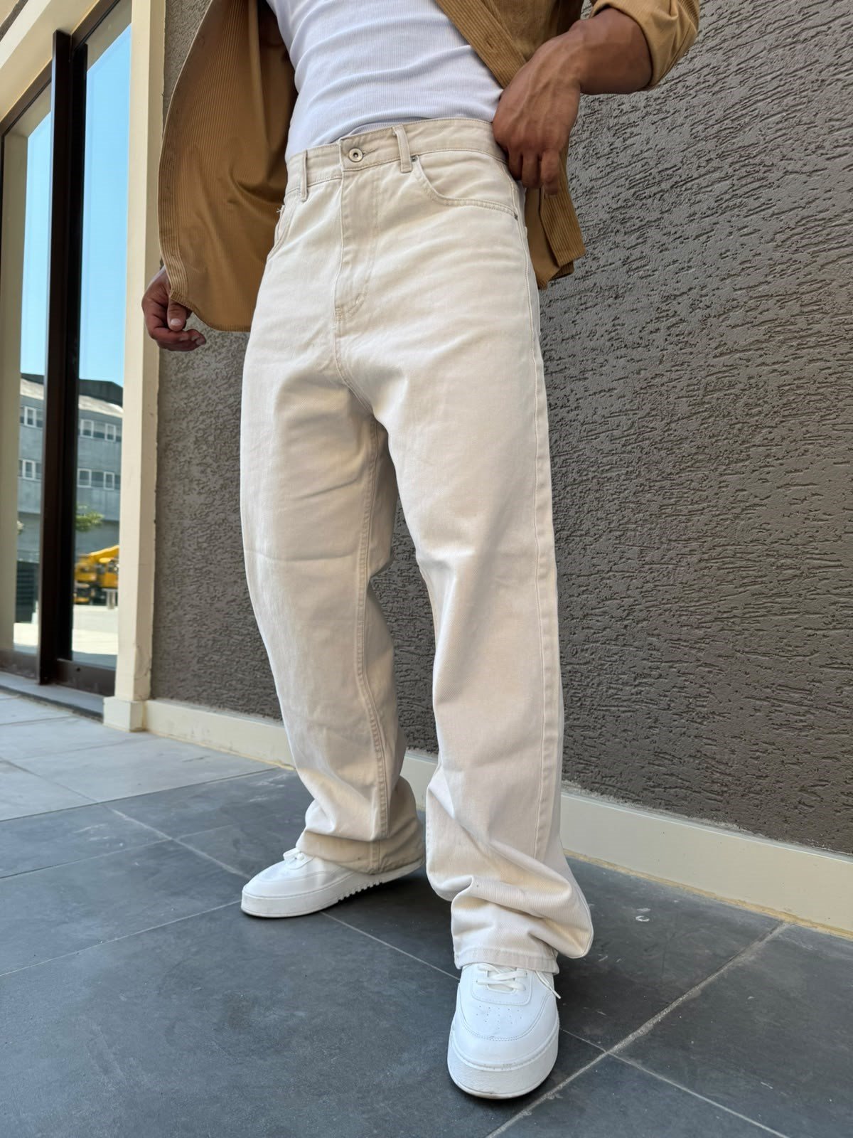 Bej Extra Baggy Kot Pantolon