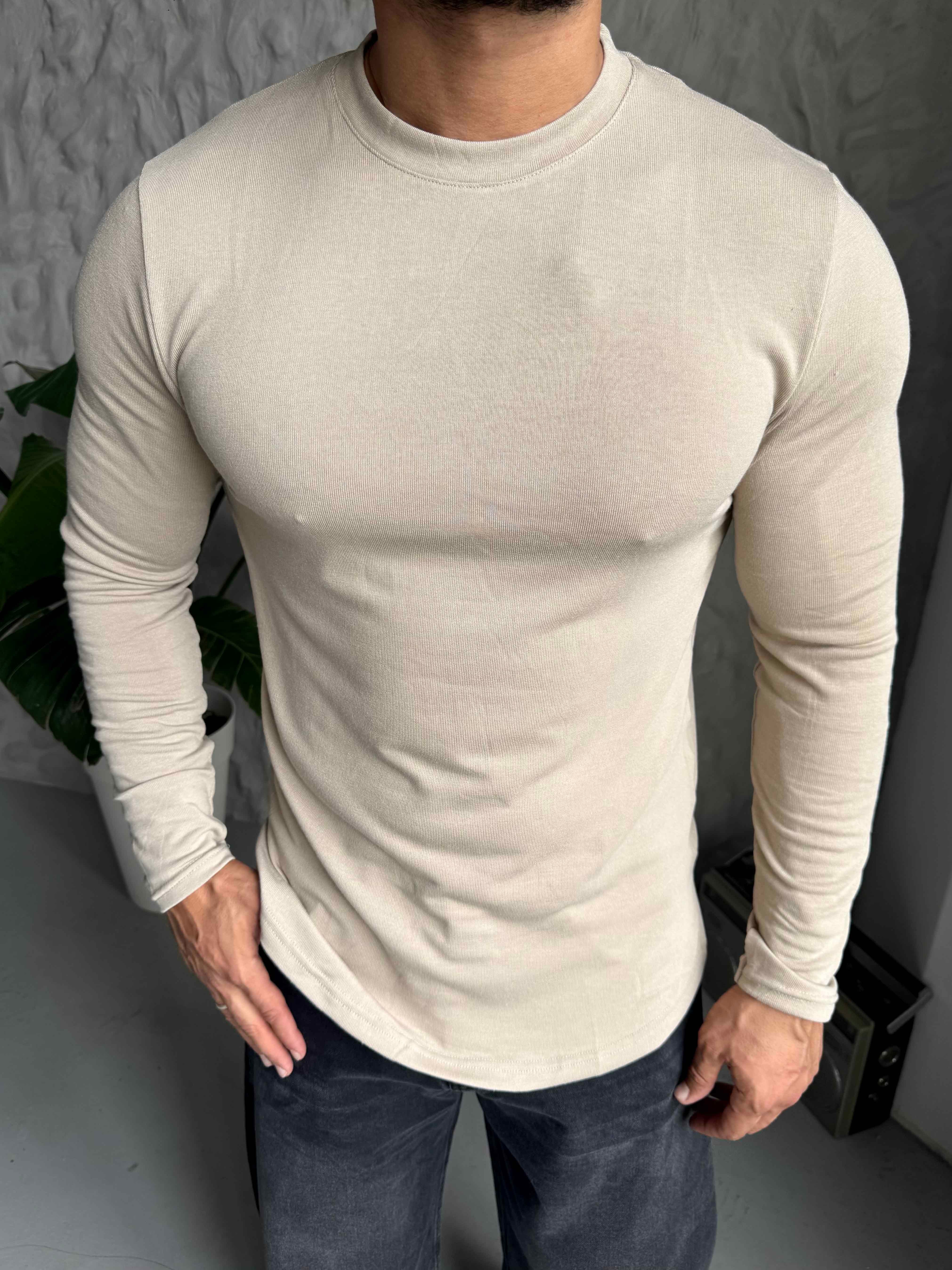 Bej Nakış Detay Pamuk Sweatshirt