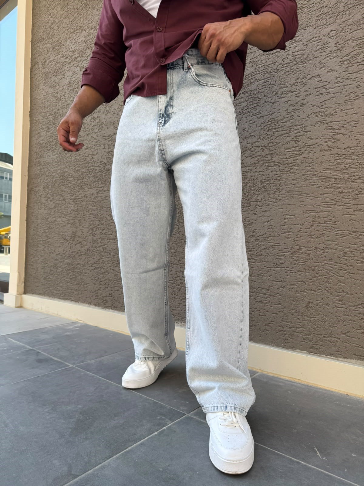 Buz Mavi Extra Baggy Kot Pantolon
