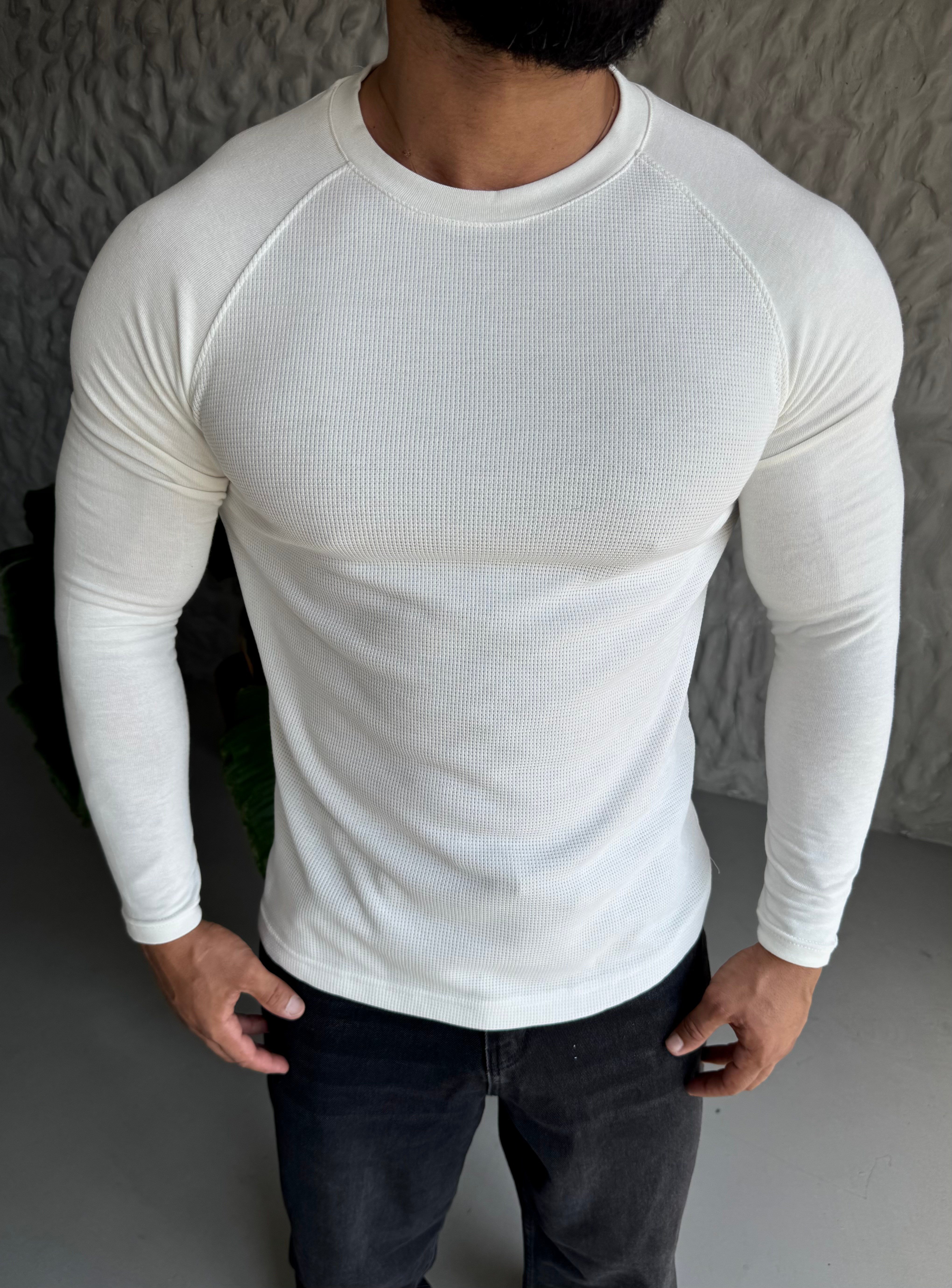 Ekru Uzun Kol Reglan Kesim Sweat