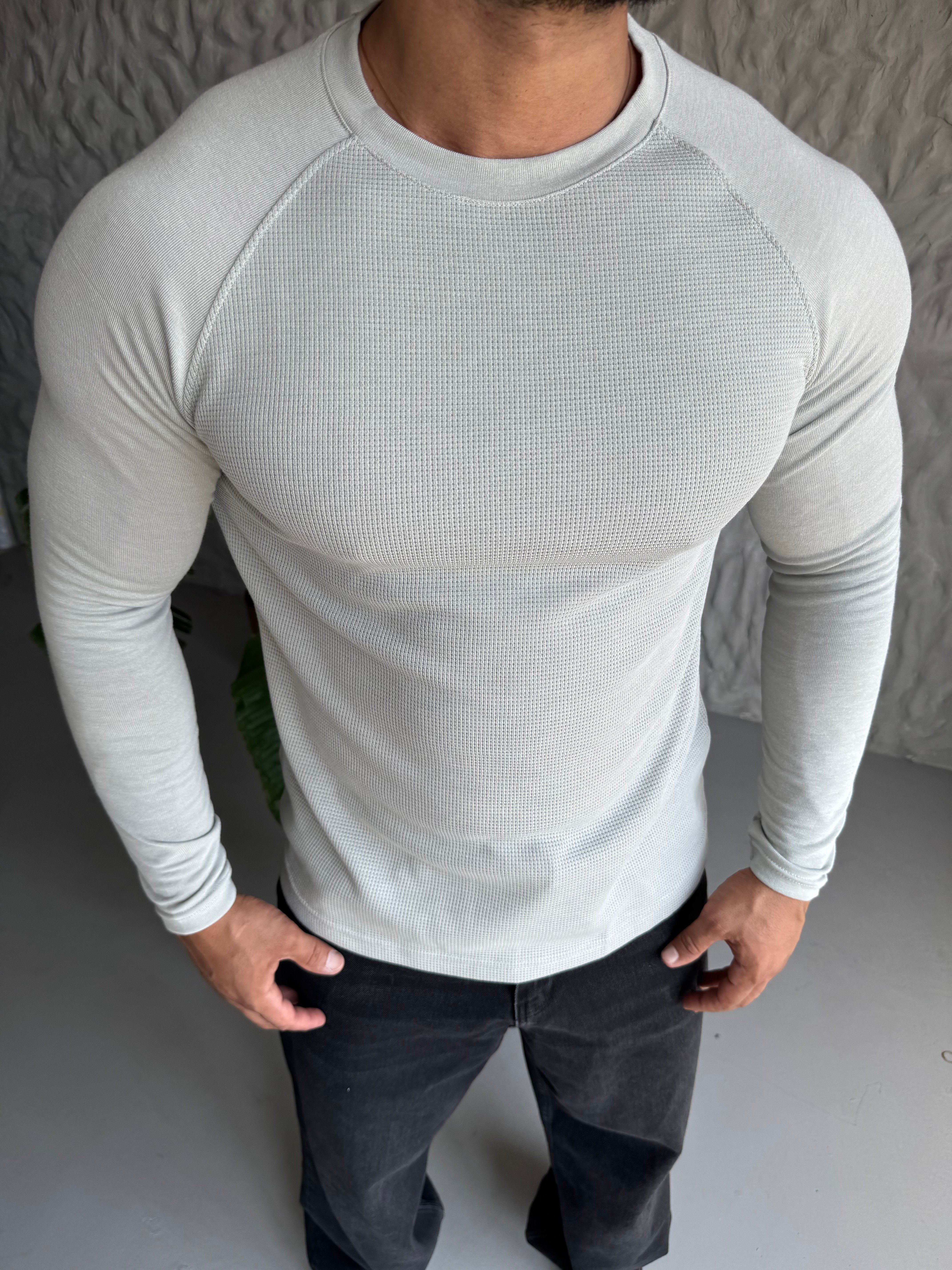 Gri Uzun Kol Reglan Kesim Sweat