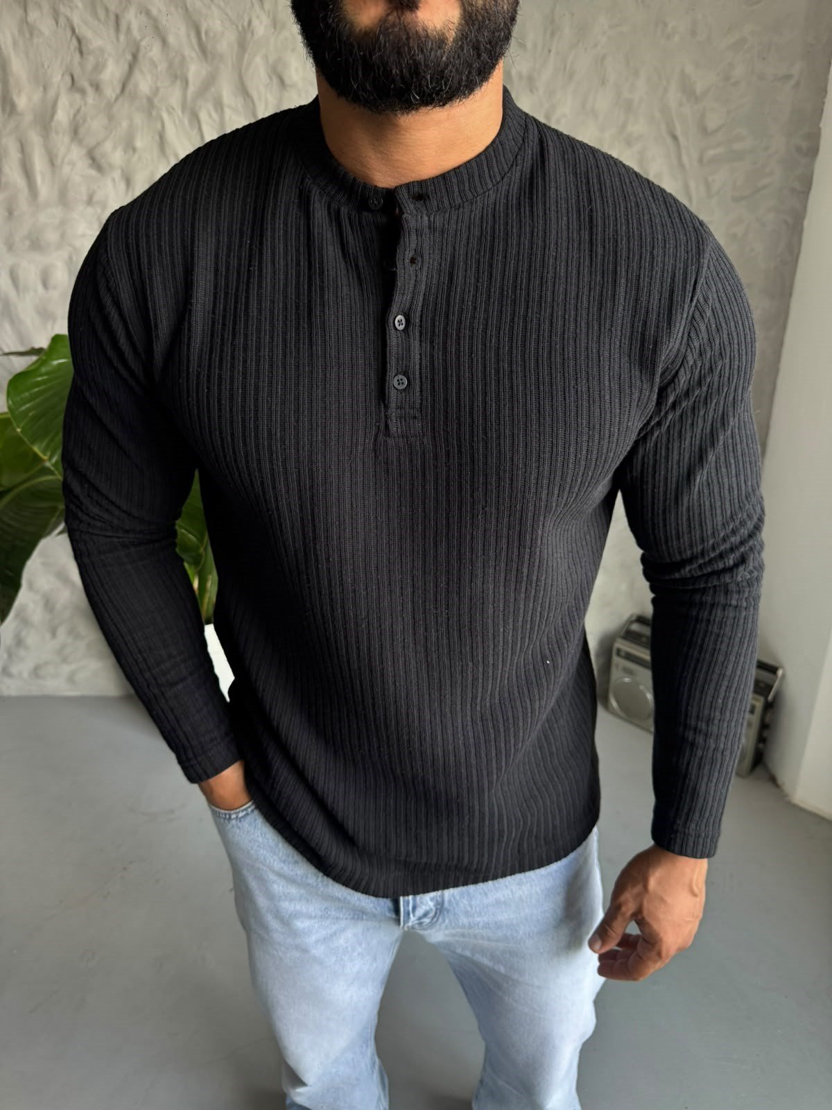 Helly Yaka Çizgi Detay Sweat Siyah