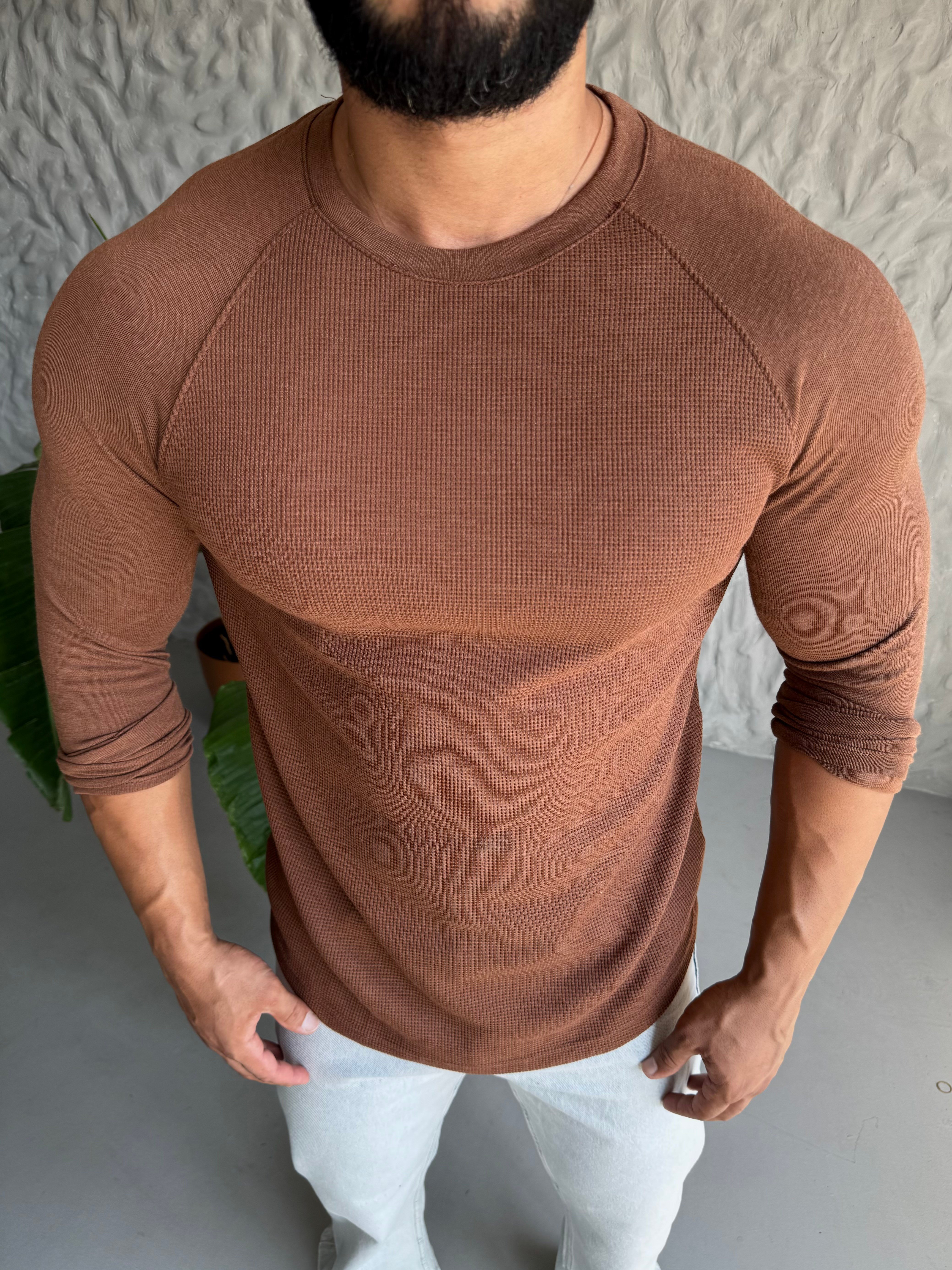 Kahverengi Uzun Kol Reglan Kesim Sweat