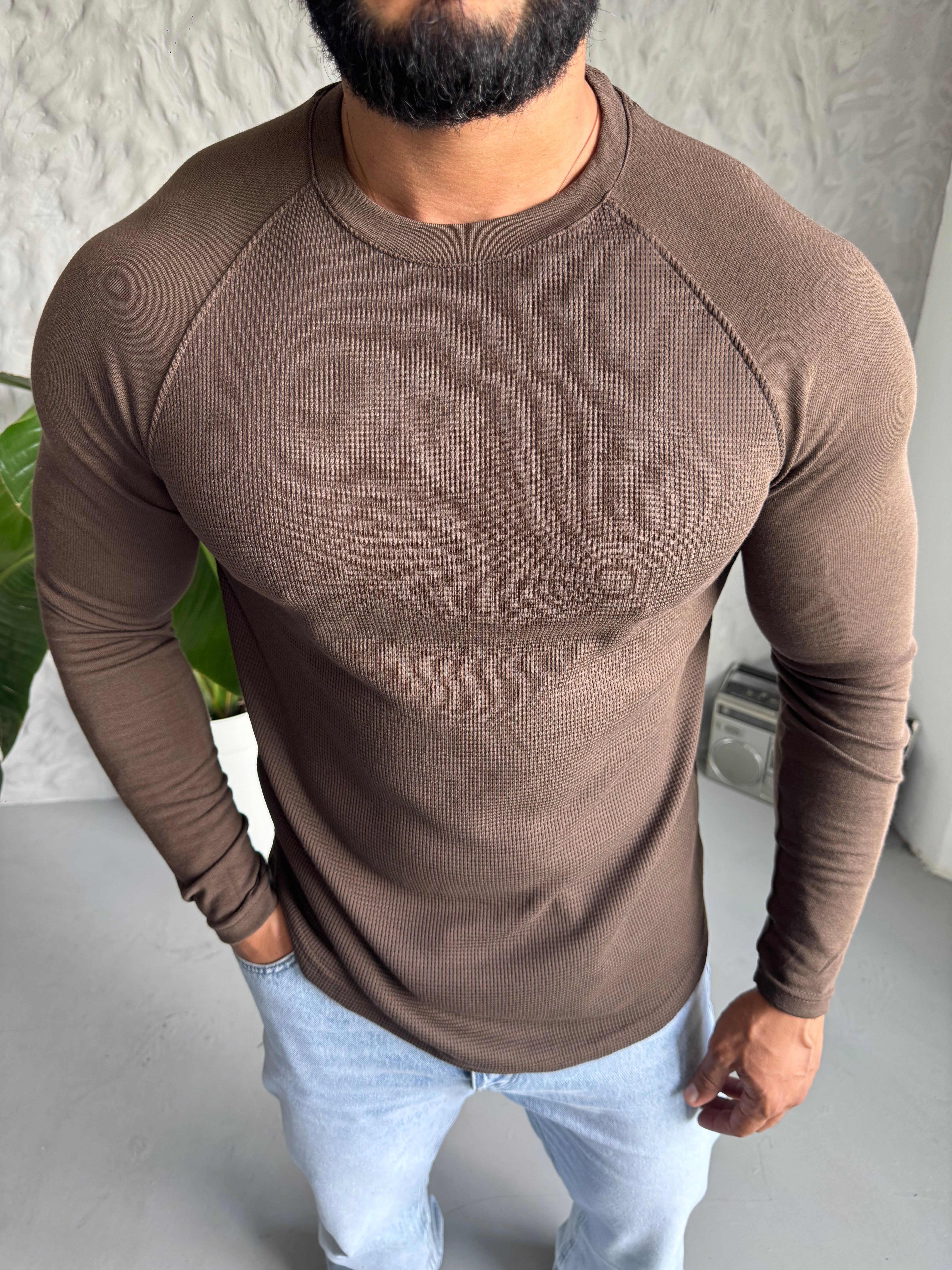 Kahverengi Uzun Kol Reglan Kesim Sweat