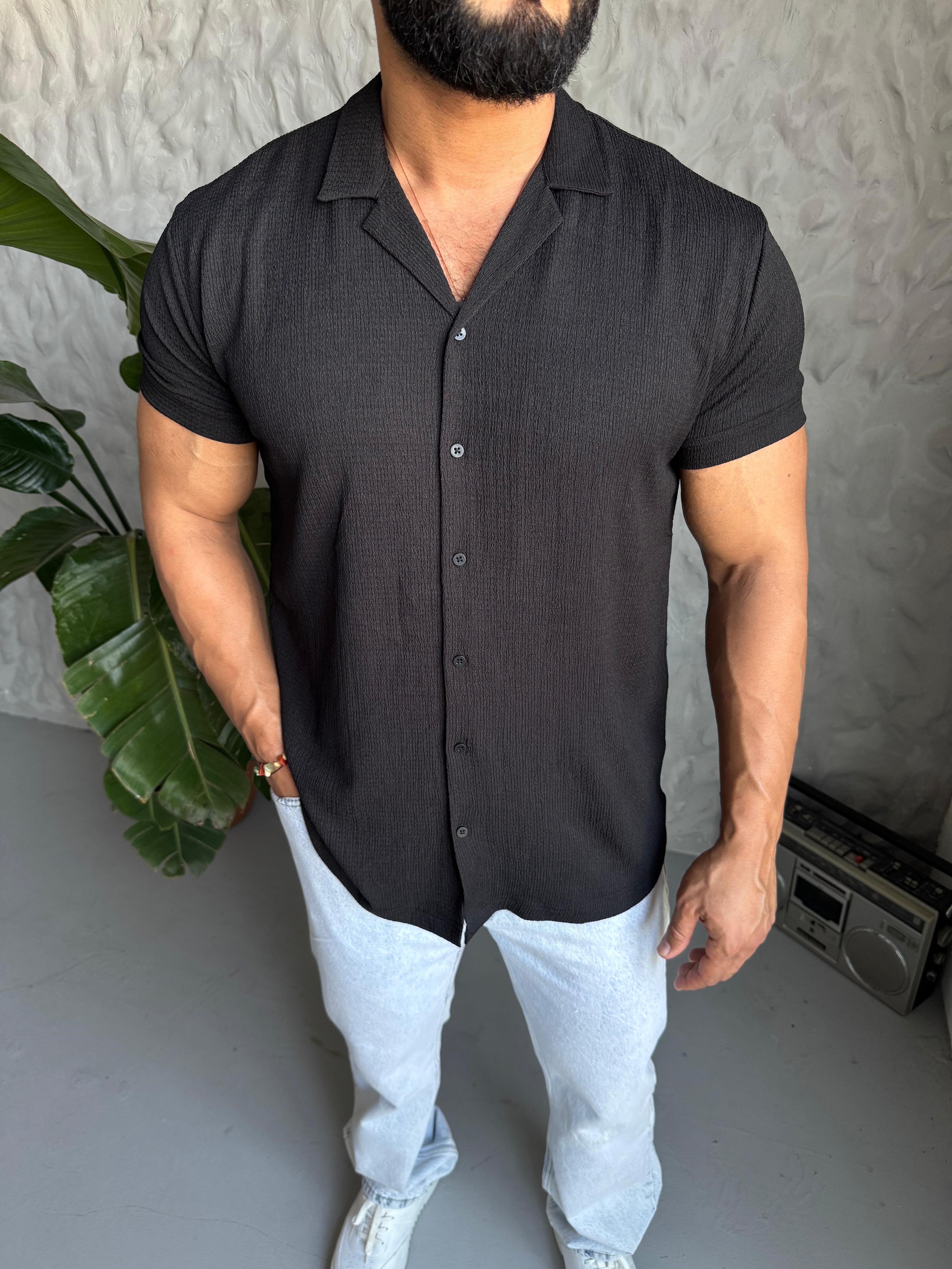 Siyah Gunny Yazlık Gömlek Modeli
