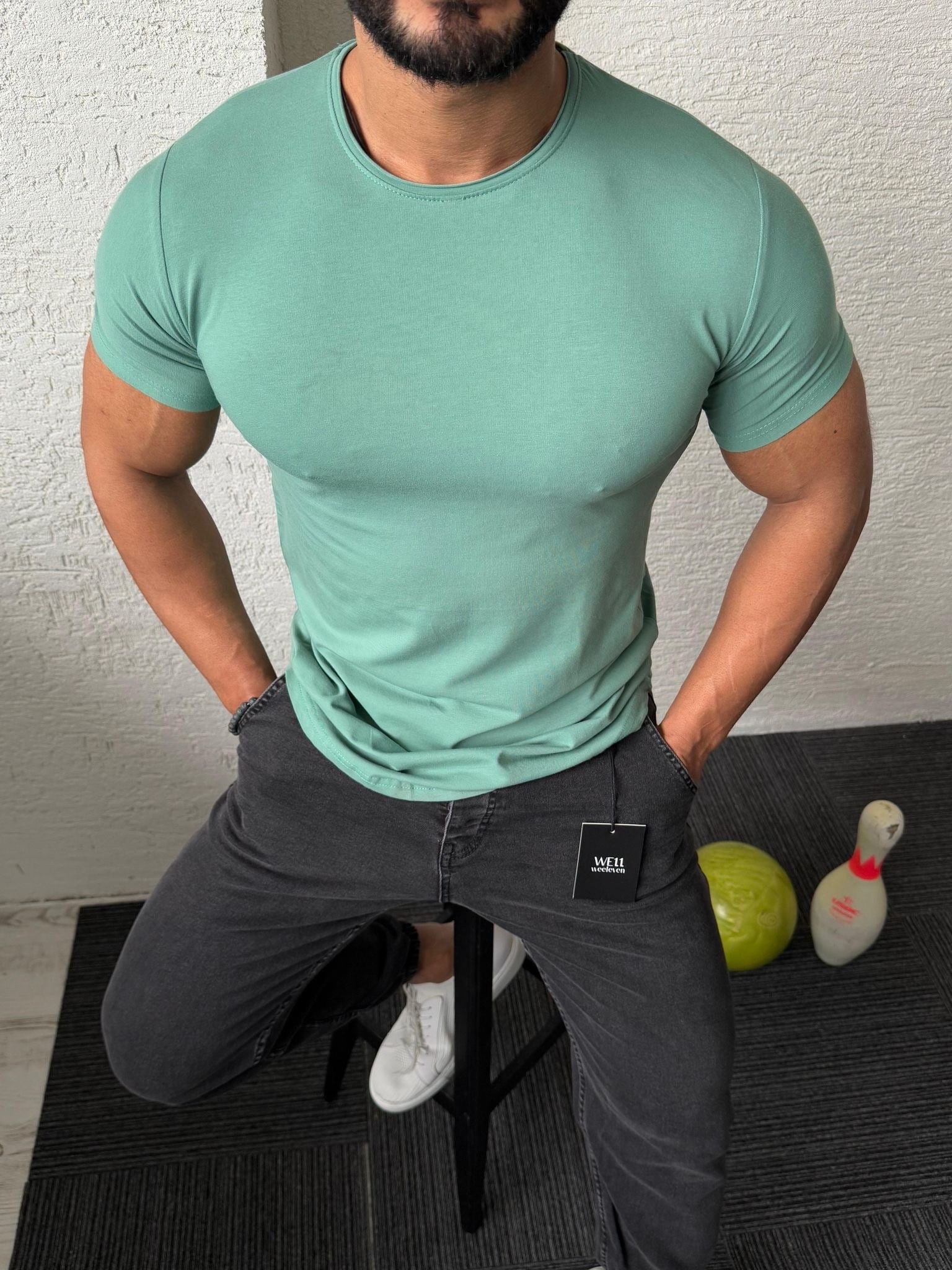 Su Yeşili Slim Fit Basic Tişört