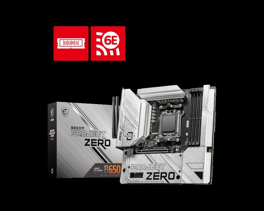 MSI B650M PROJECT ZERO AM5 DDR5 7600MHZ(OC) HDMI DP M.2 USB3.2 2.5G LAN WI-FI 6E mATX