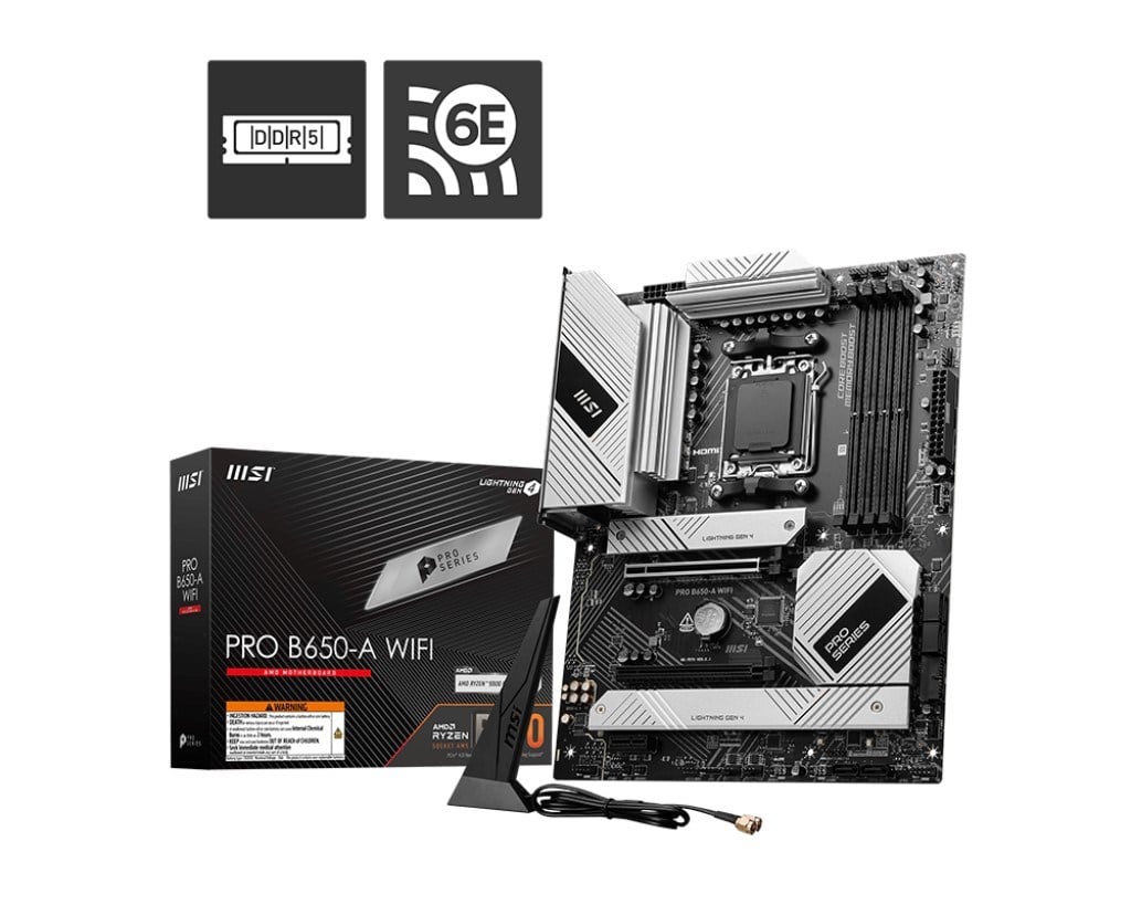 MSI PRO B650-A WIFI AM5 DDR5 7600MHZ(OC) HDMI DP 3x M.2 USB 20 Gbps 2.5G LAN WI-FI 6E ATX