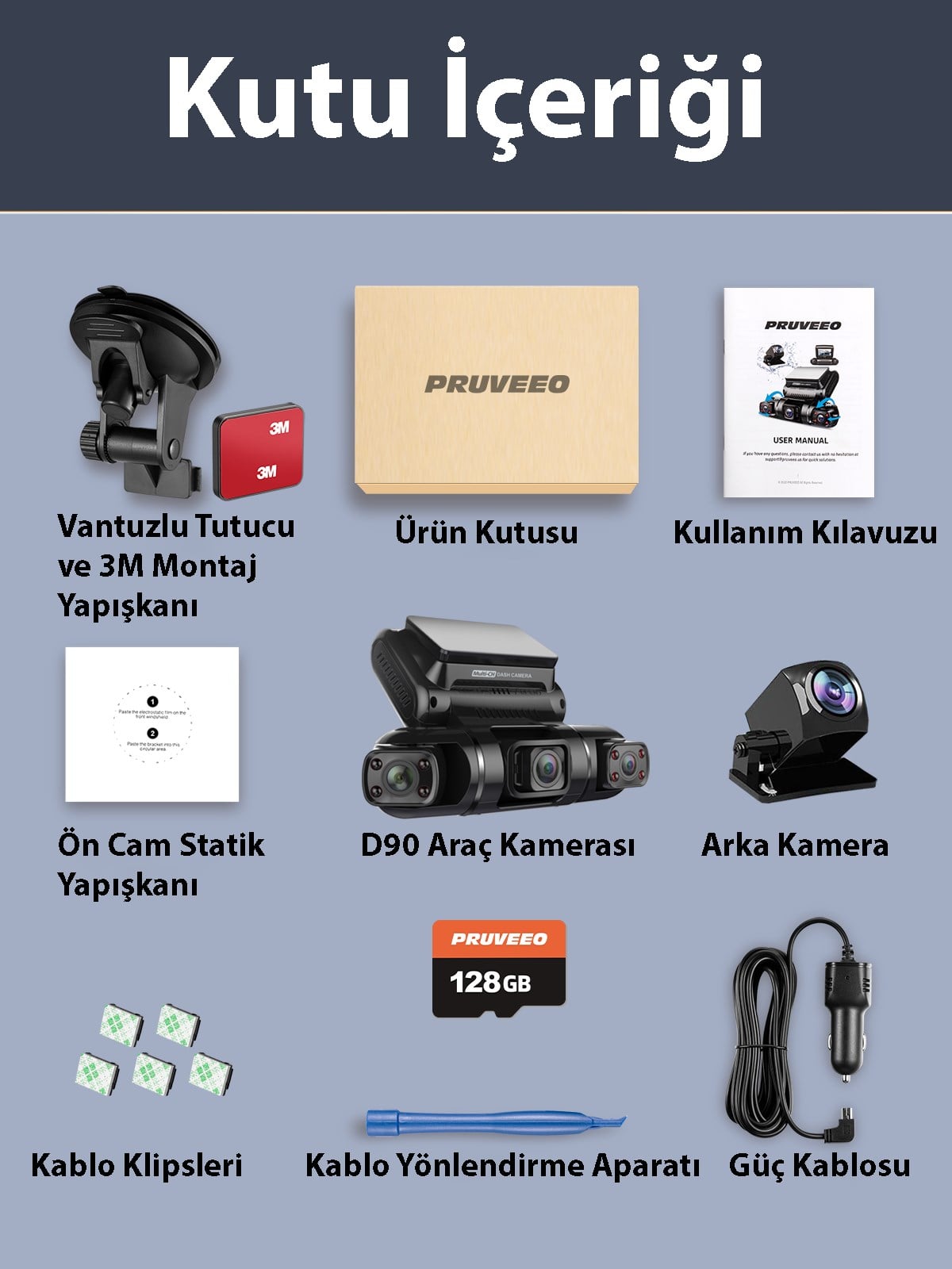 PRUVEEO D90-4CH FHD WI-FI GPS + 128GB SD KART KAME
