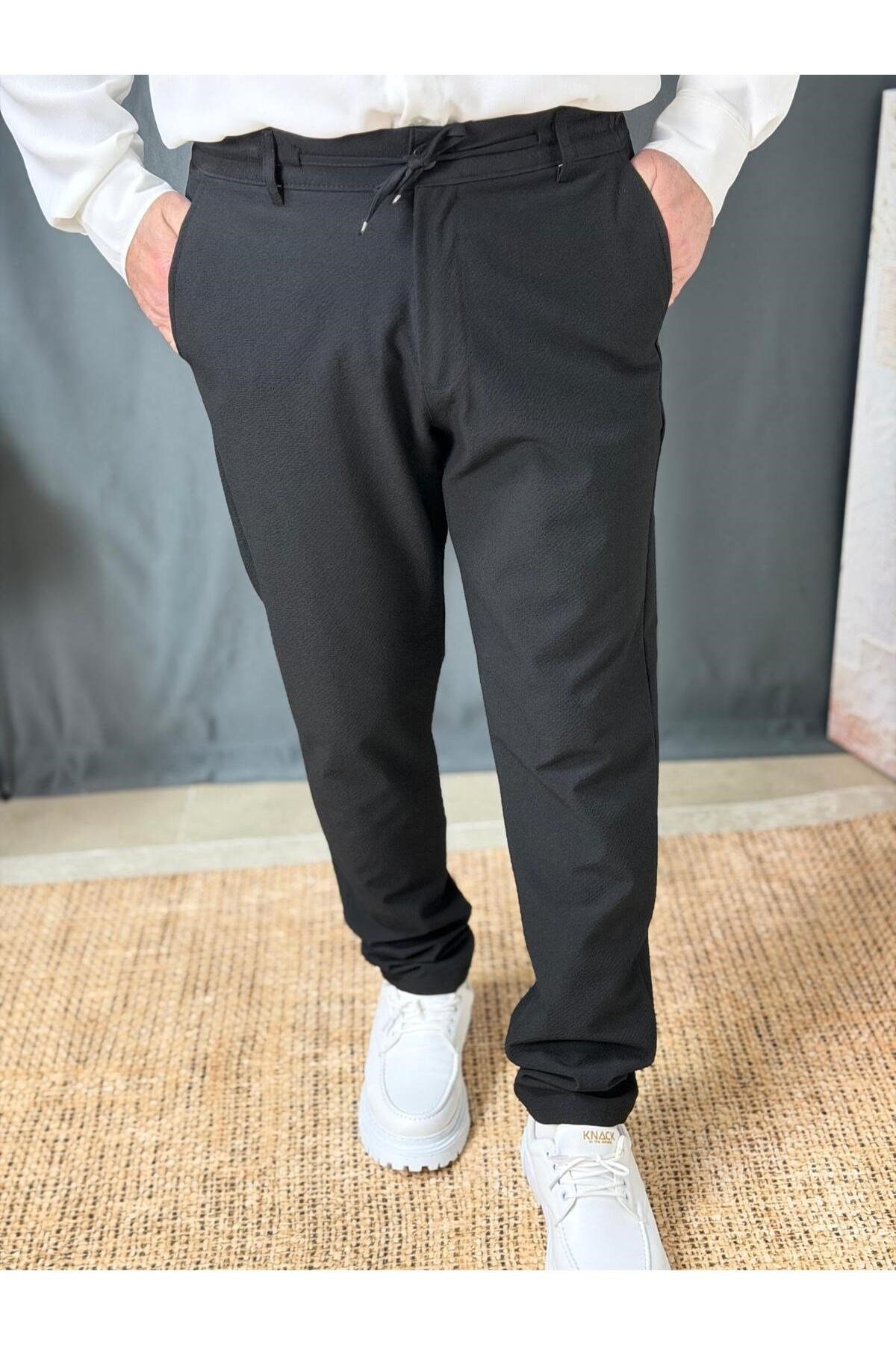 FİT KESİM , BELİ LASTİKLİ , PETEKLİ KETEN PANTOLON (7036)