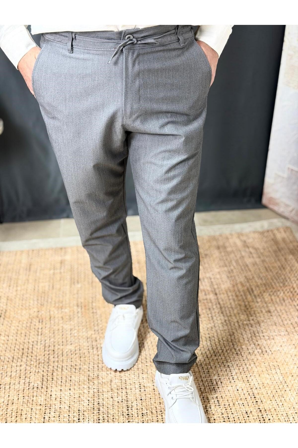 FİT KESİM , BELİ LASTİKLİ , PETEKLİ KETEN PANTOLON (7036)