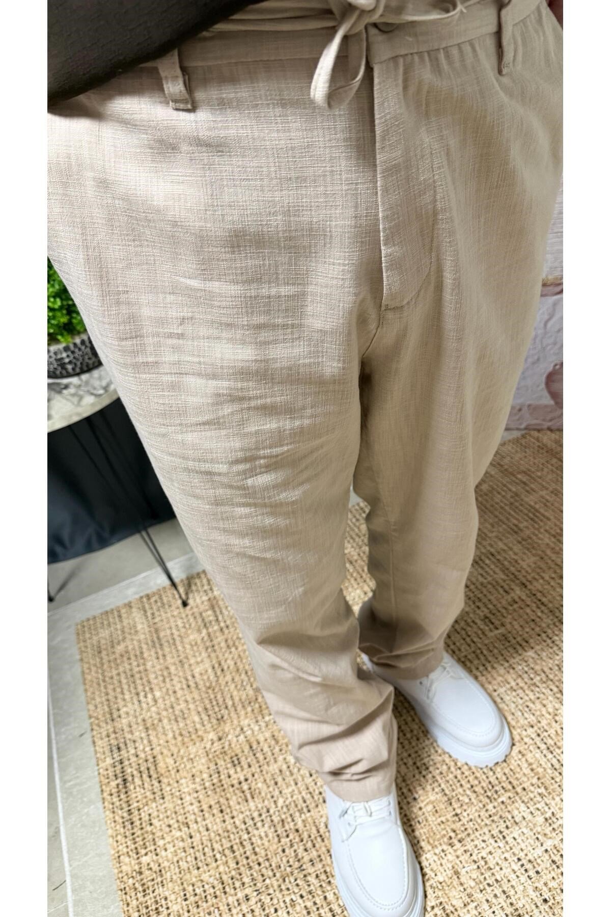 KLASİK DAR KESİM BEL DETAYLI KUMAŞ PANTOLON