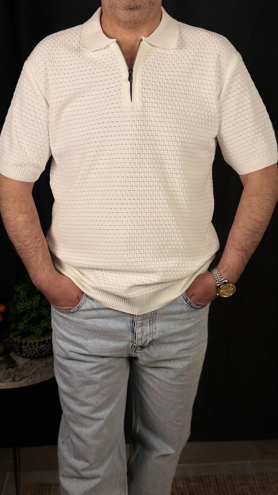 POLO , FERMUARLI YAKA , FİT KESİM ,TİŞÖRT (Beyaz)