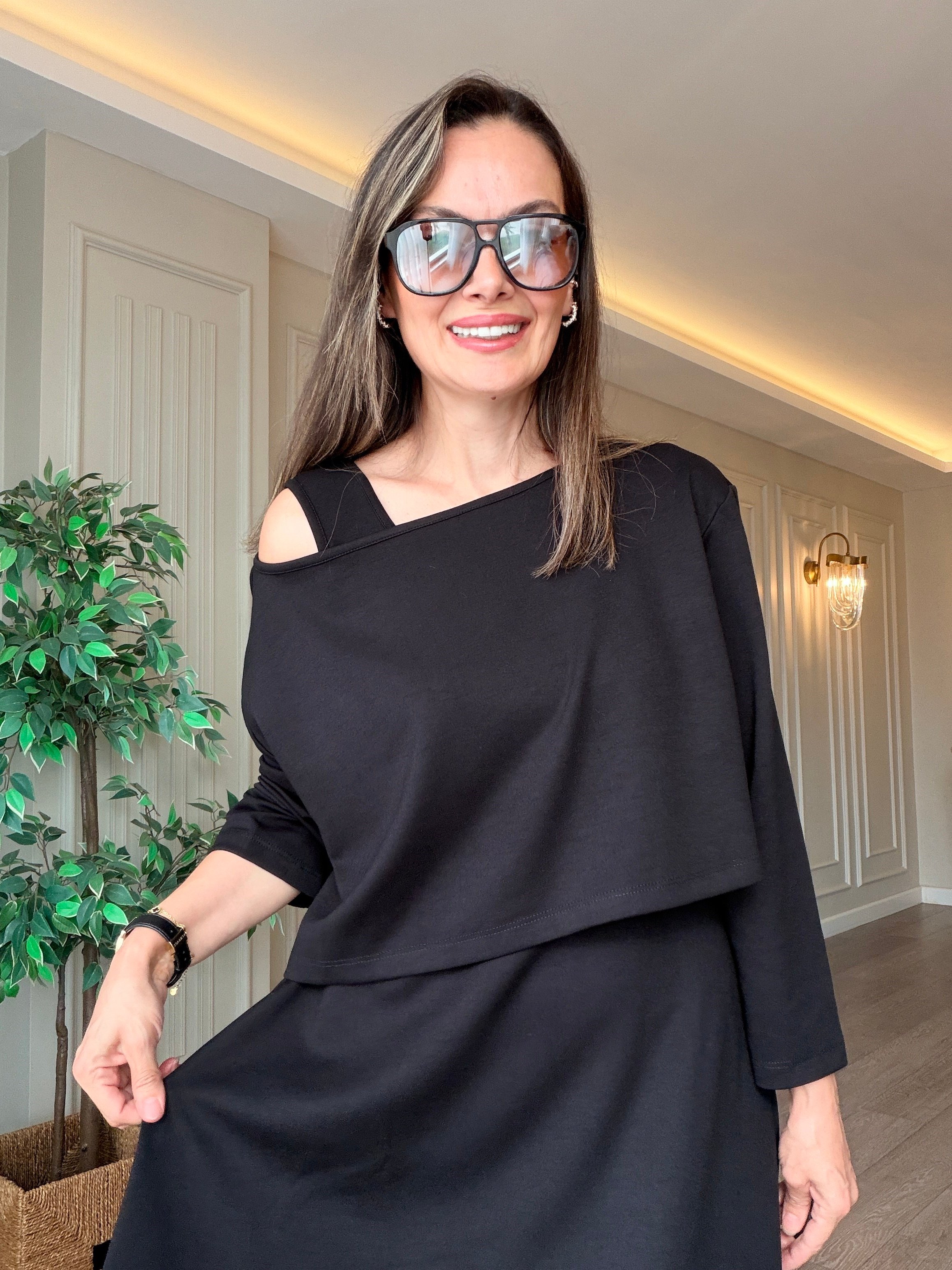 Modal Likralı İç Göstermeyen İkili Takım – Siyah