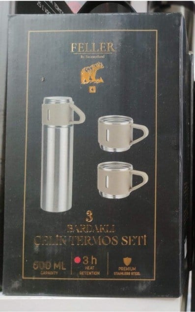FELLER 3 Bardaklı Çelik Termos Set (500 ML)