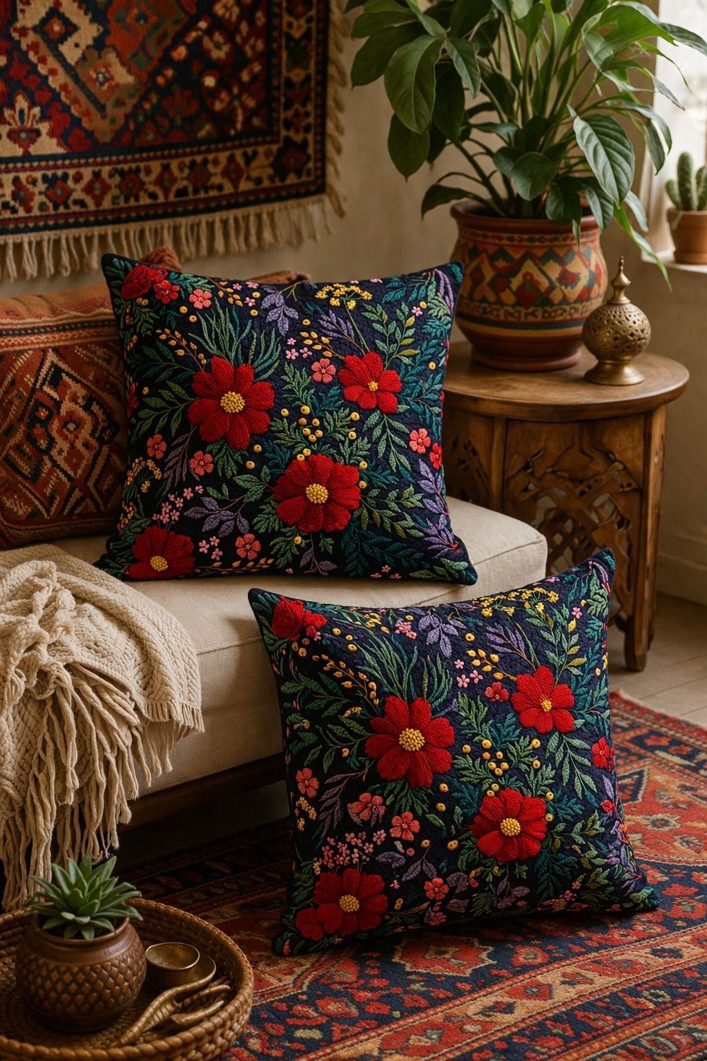 3D Diital Baskılı Kırlent 43*43cm-Yeşil