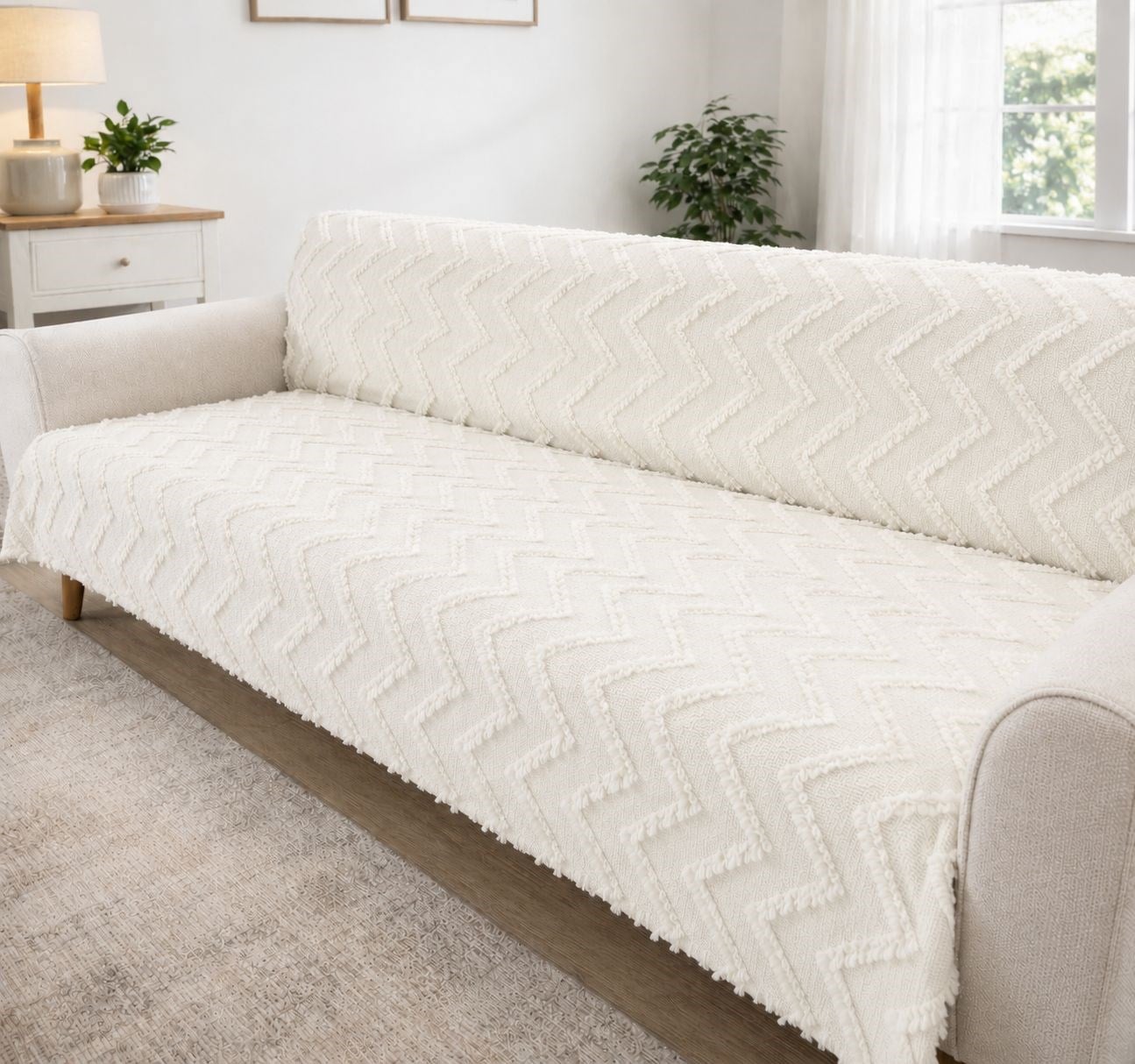 Kaymaz Jakar Sakallı Koltuk Örtüsü 170*210 Cm-Ekru