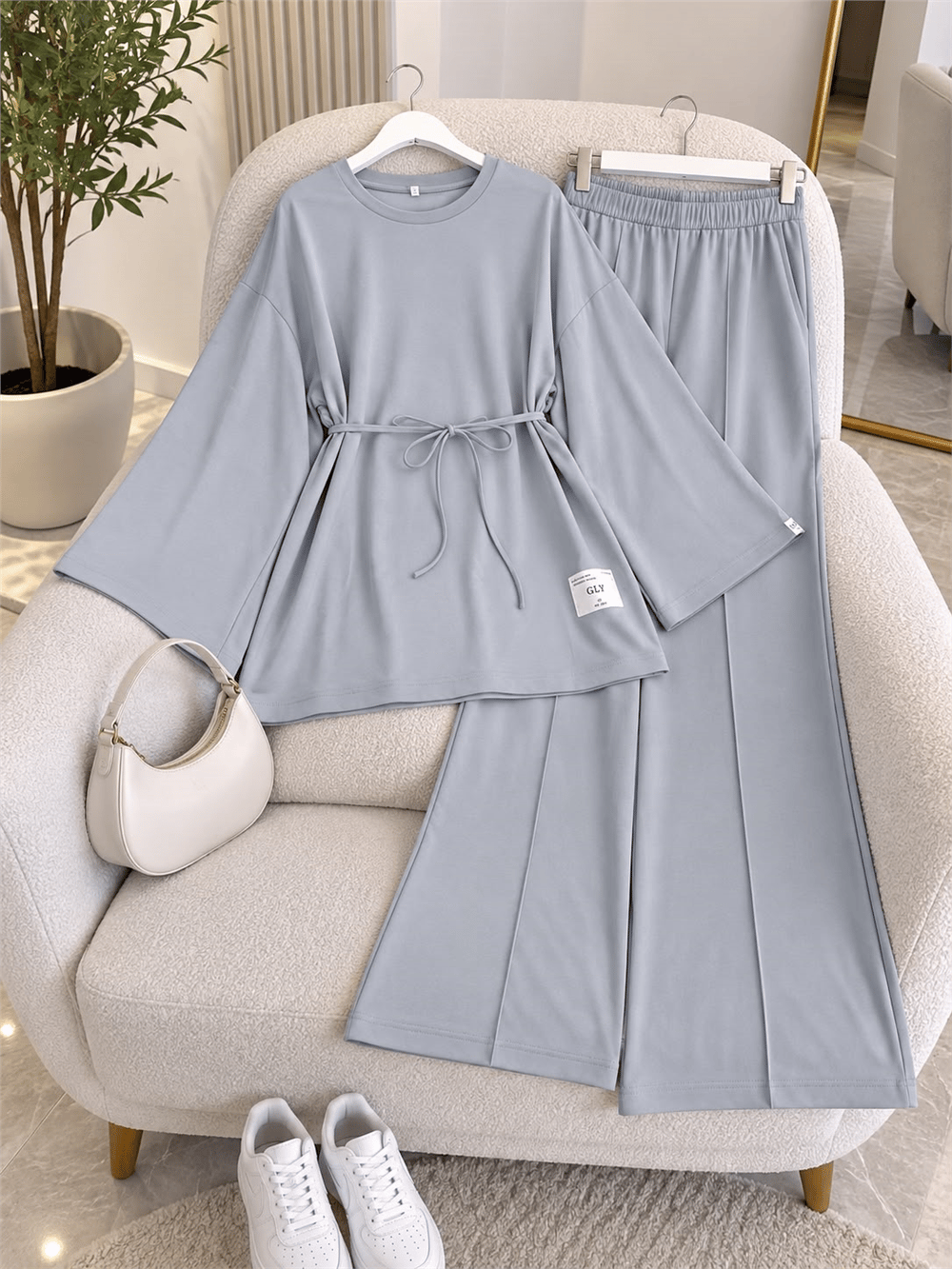 Osso Kumaş Beli Bağcıklı İkili Takım - Açık Mavi 3003