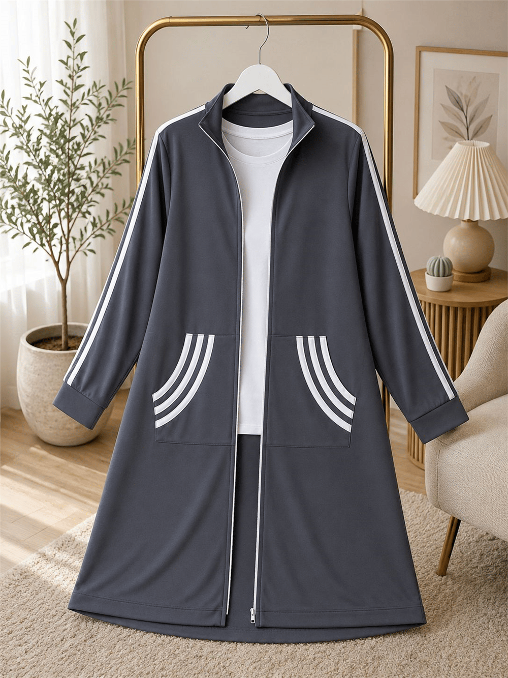 Osso Kumaş Fermuarlı Şerit Detaylı Kap - Gri 2077
