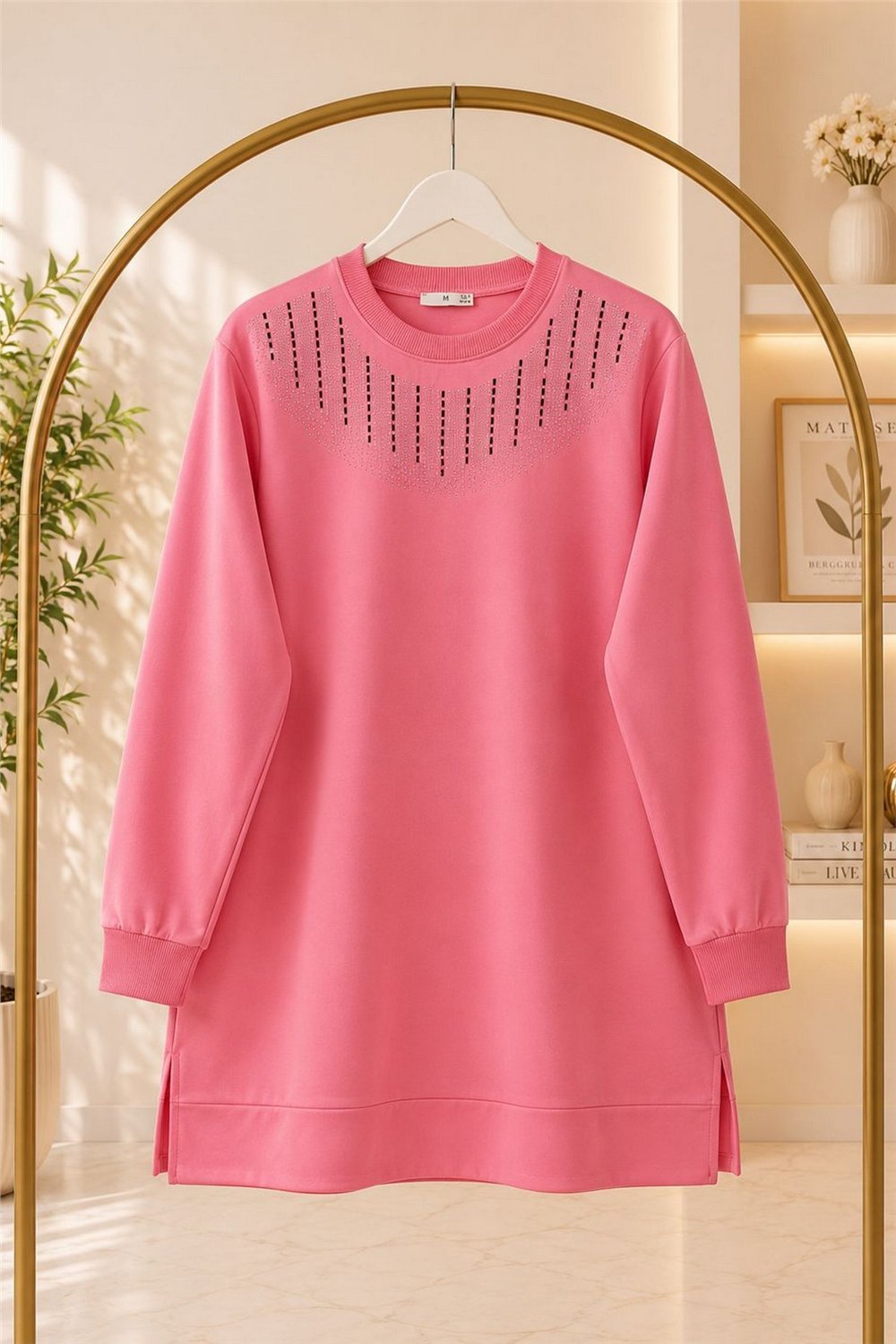 Taşlı Tunik Kumaş Vortex-Pembe