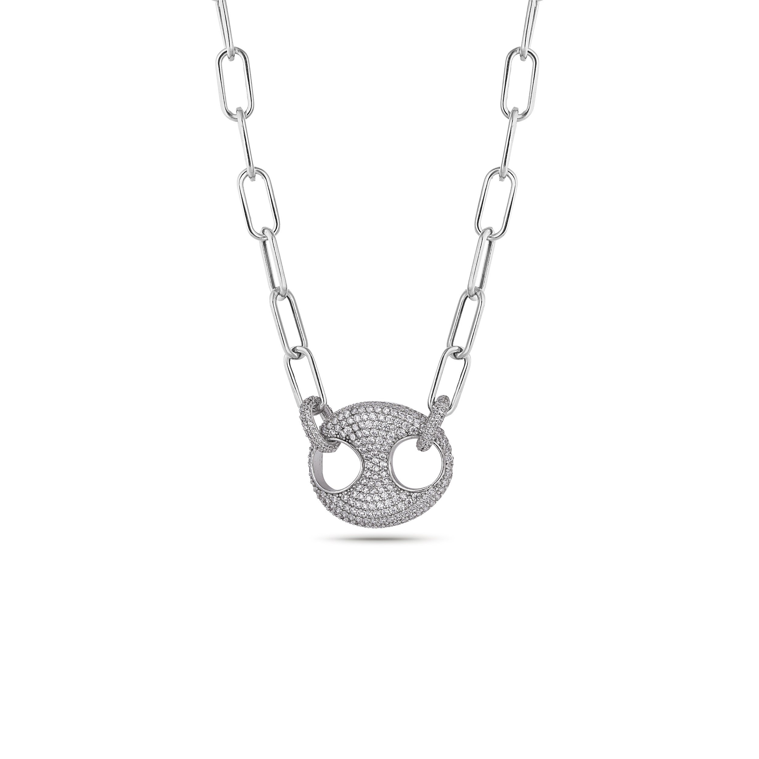 Silver Big Button Kolye