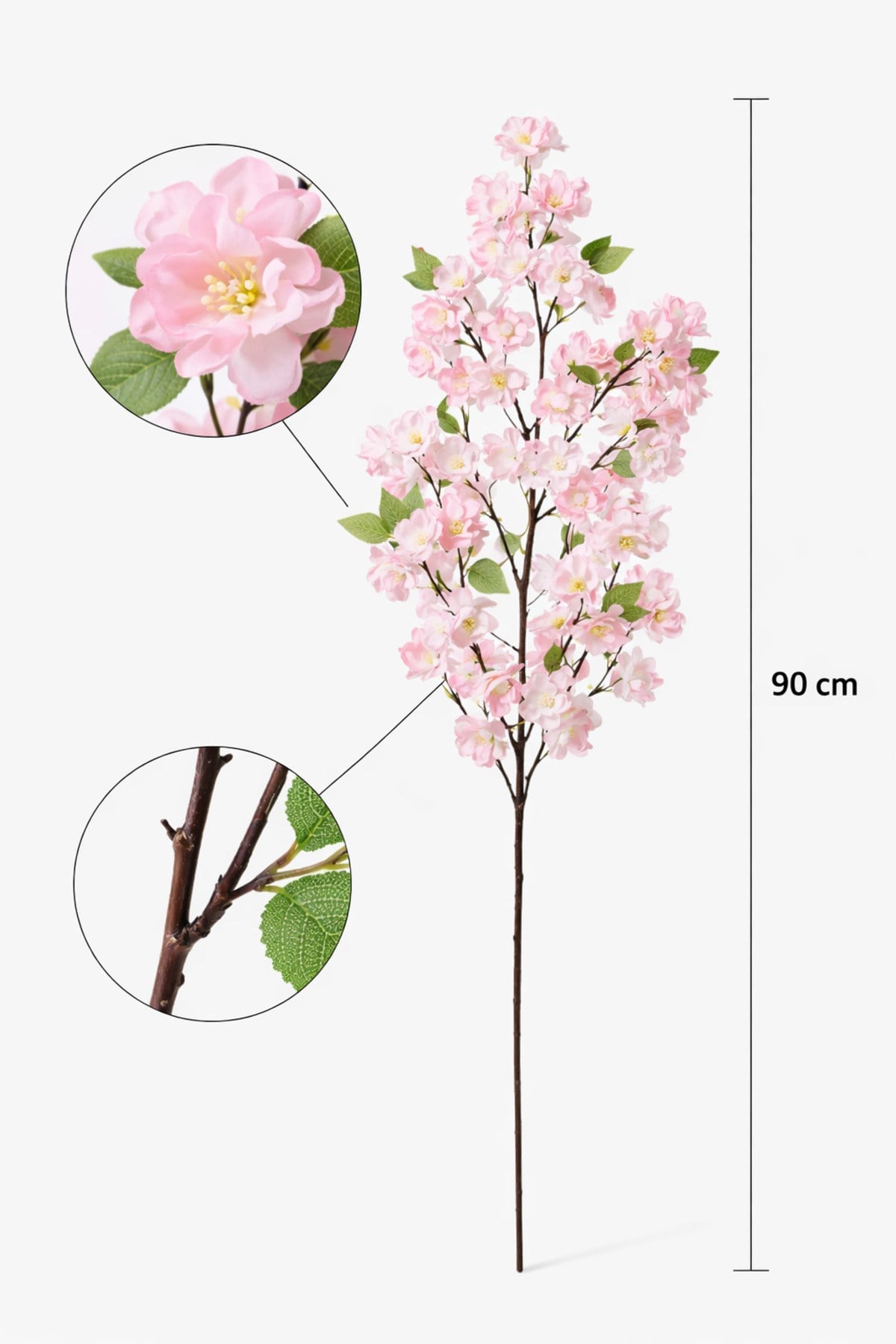 Premium 90 cm Pembe Kiraz Çiçeği Yapay Dal – Gerçekçi Dekoratif Sakura Çiçeği Dalı