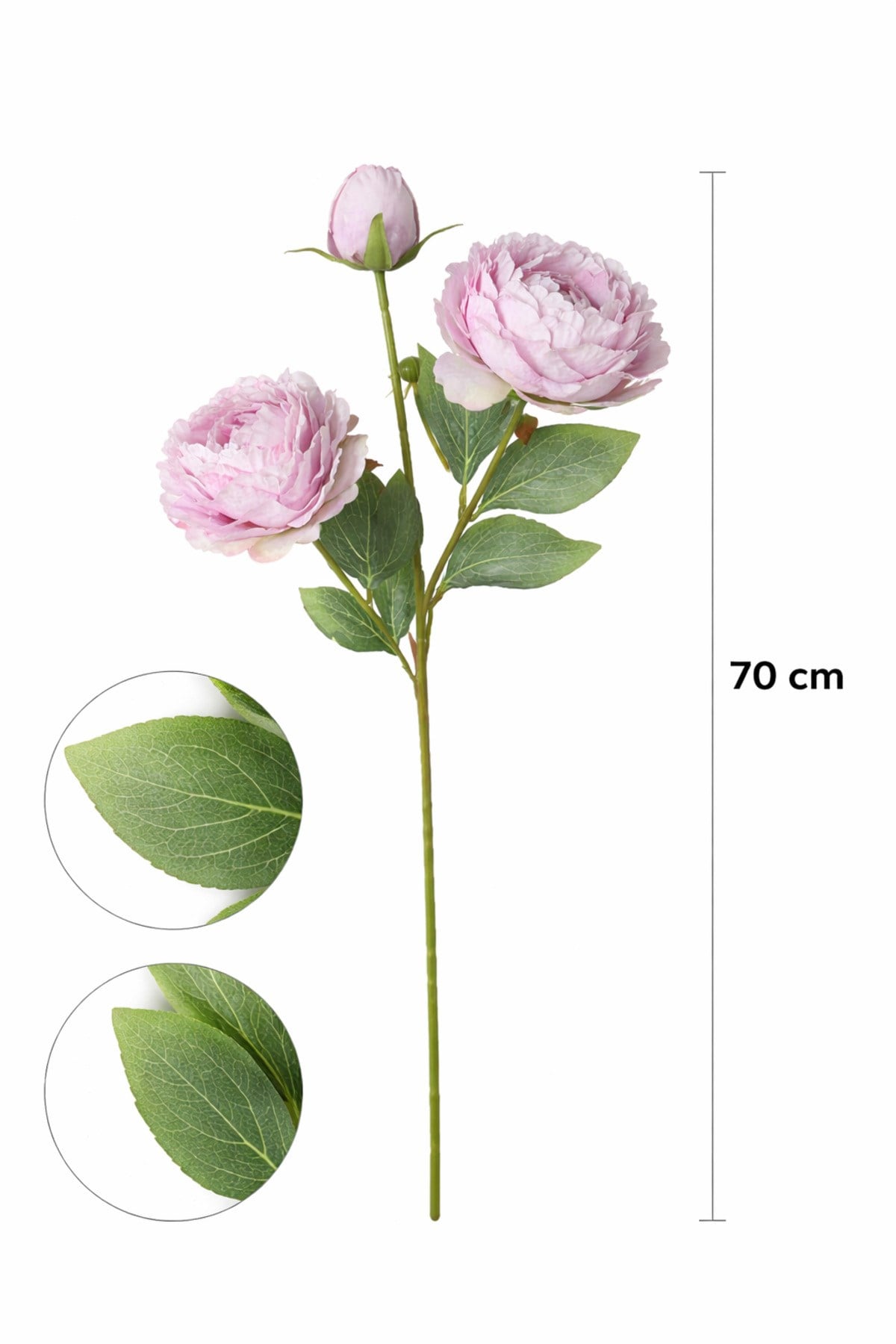 Premium Açık Pembe Şakayık Yapay Çiçek 70 cm – 2 Çiçekli 1 Tomurcuklu Dekoratif Dal,