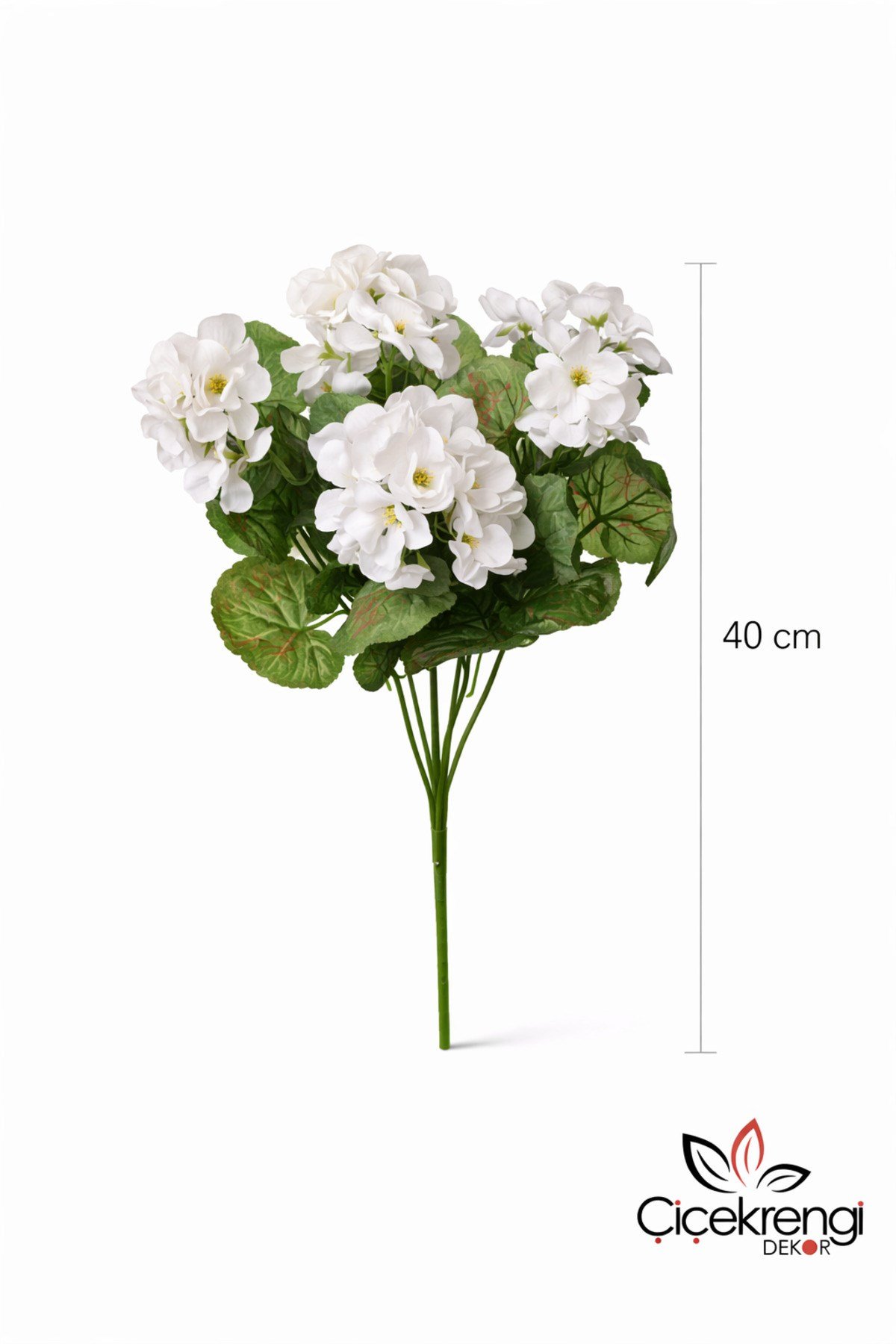 Premium Beyaz Sardunya Demeti 40 cm – Gerçekçi Yapay Sardunya Çiçeği Dekoratif Buket