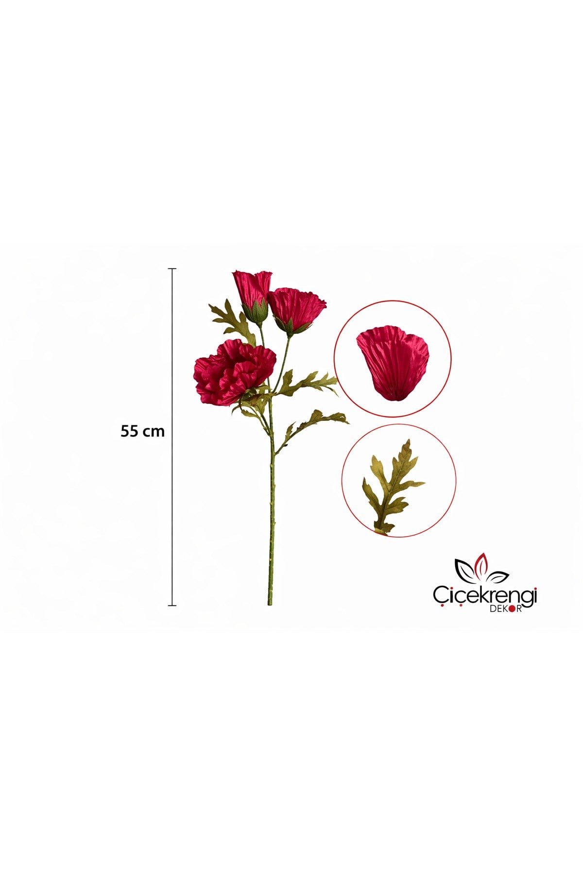 Premium Yapay Gelincik Tek Dal 55 cm – Gerçekçi Kırmızı Dekoratif Çiçek