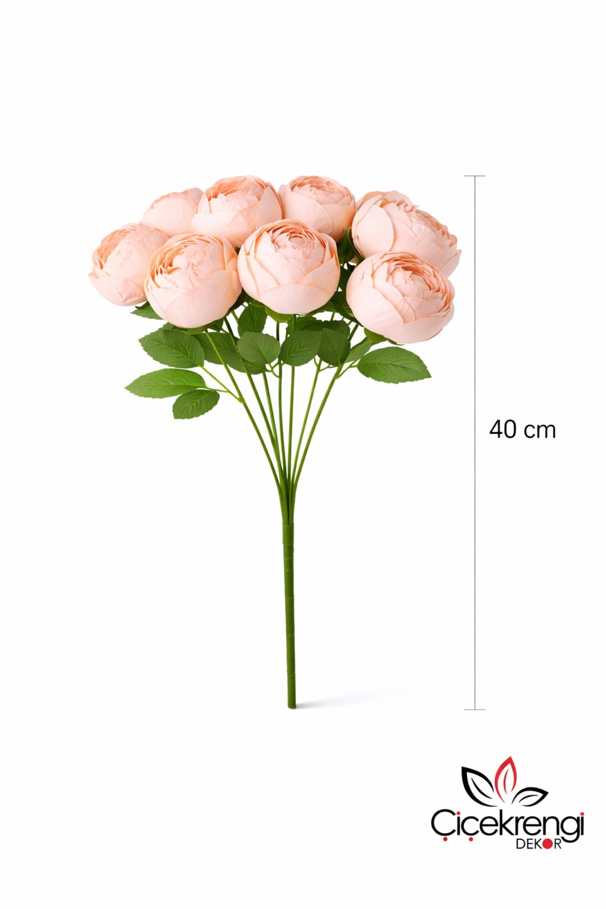 Premium Yapay Şakayık Çiçek Demeti 40 cm – 10 Şakayıktan Oluşan Soft Şeftali Ton Dekoratif Buket