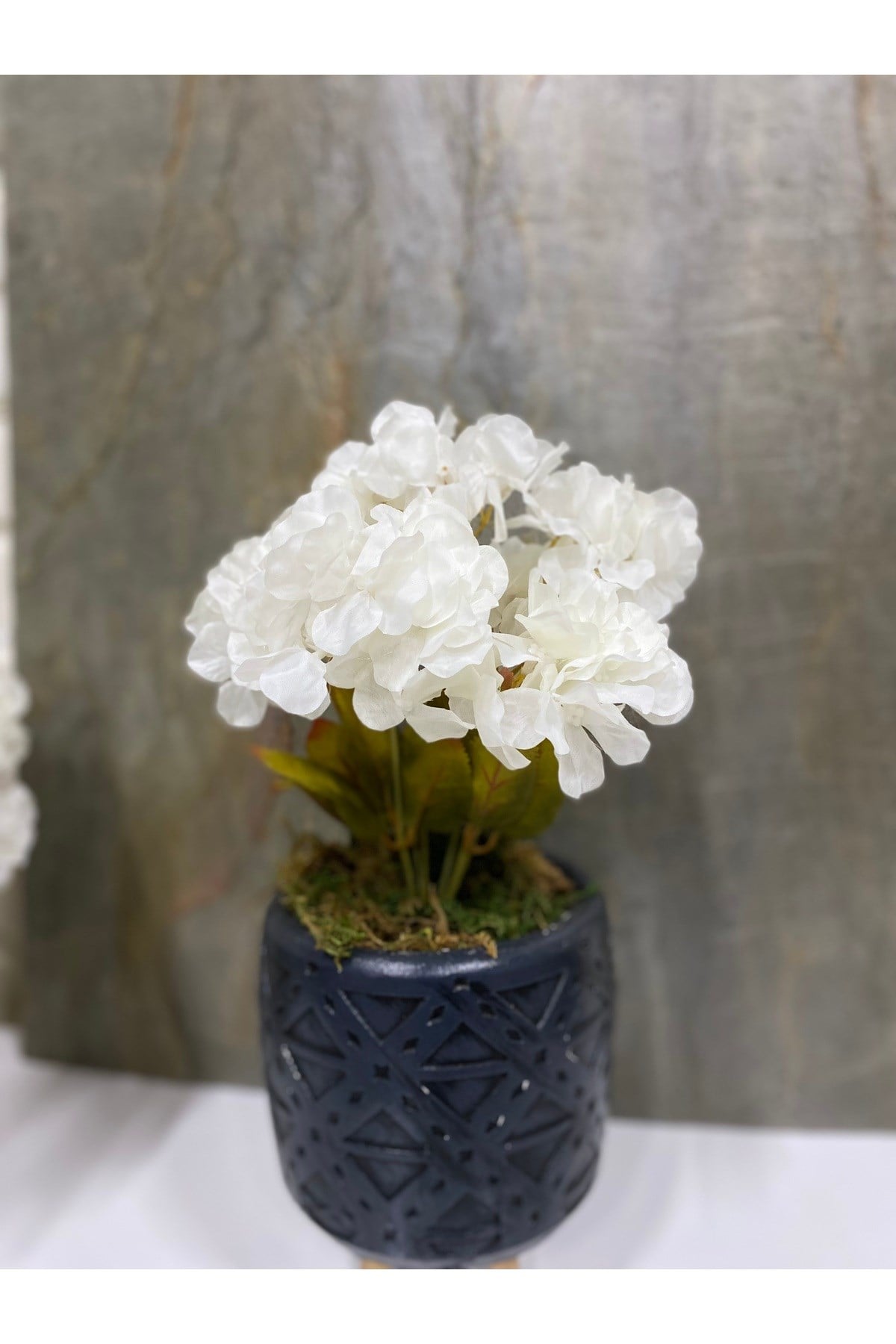 Yapay Beyaz Ortanca Çiçeği 7 Dallı – 30 cm Dekoratif Yapay Çiçek
