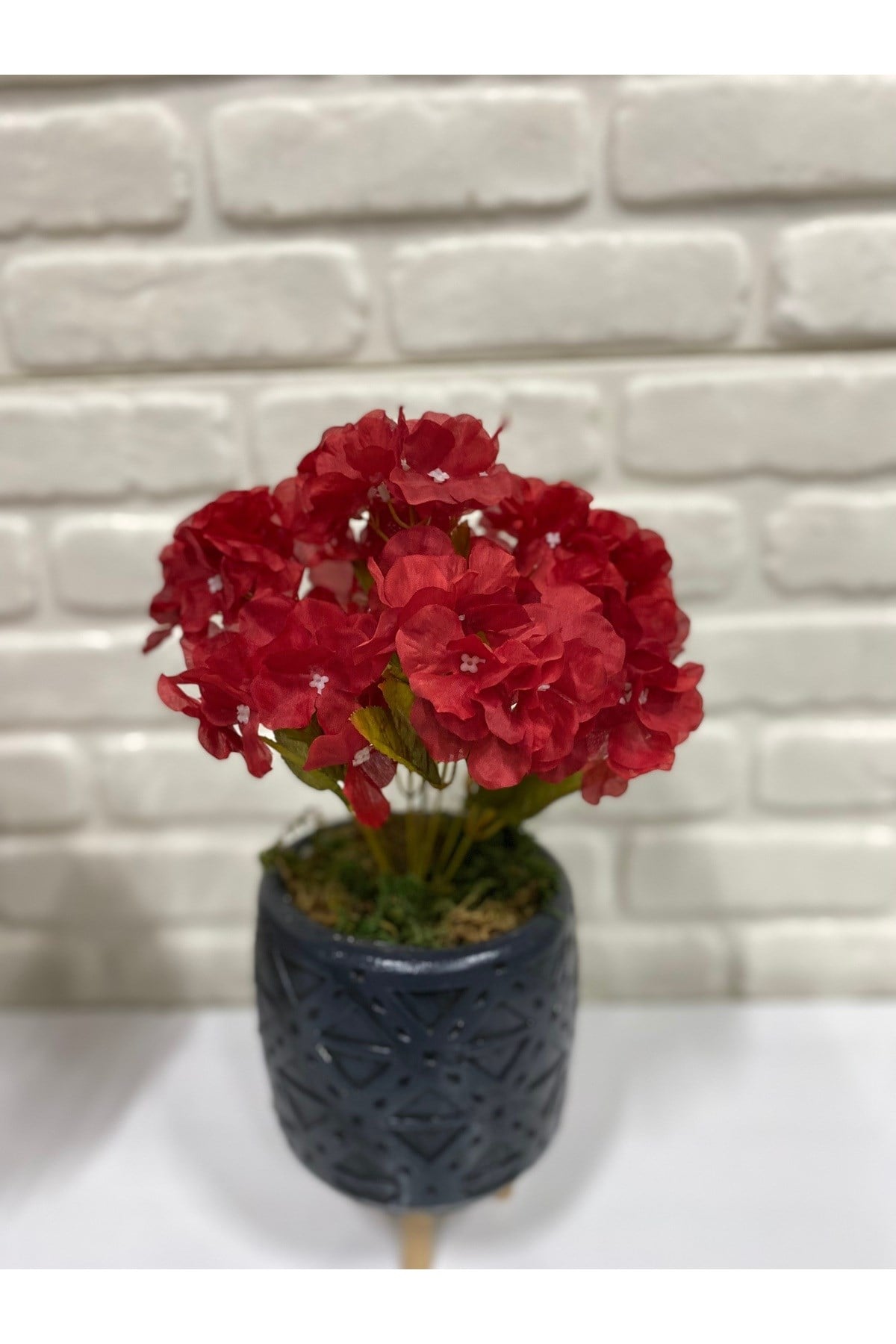 Yapay Kırmızı Ortanca Çiçeği 7 Dallı – 30 cm Dekoratif Yapay Çiçe