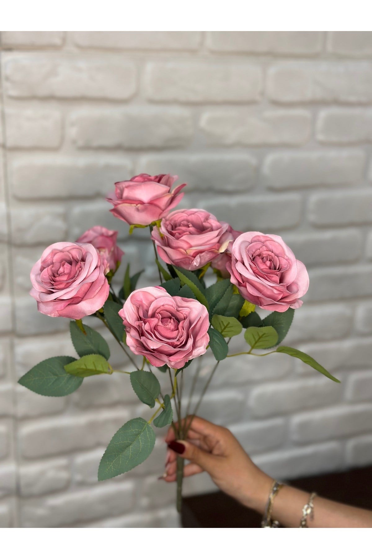 Yapay Koyu Pembe Gül Demeti 7li