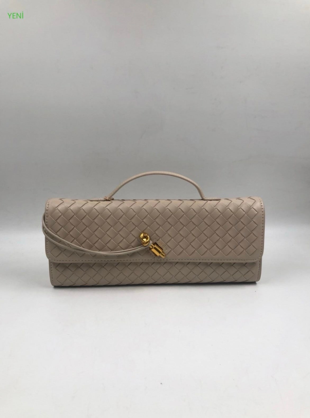 Bej Dokuma Deri Clutch Çanta