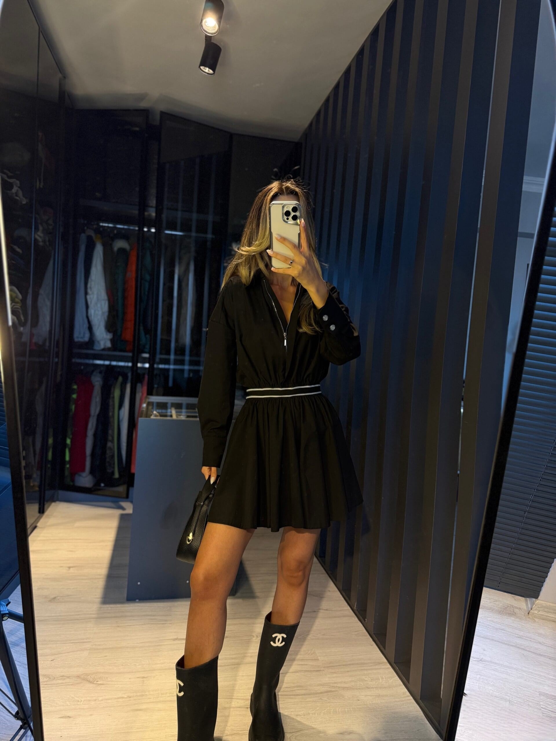 Beli lastikli fermuar detay mini elbise