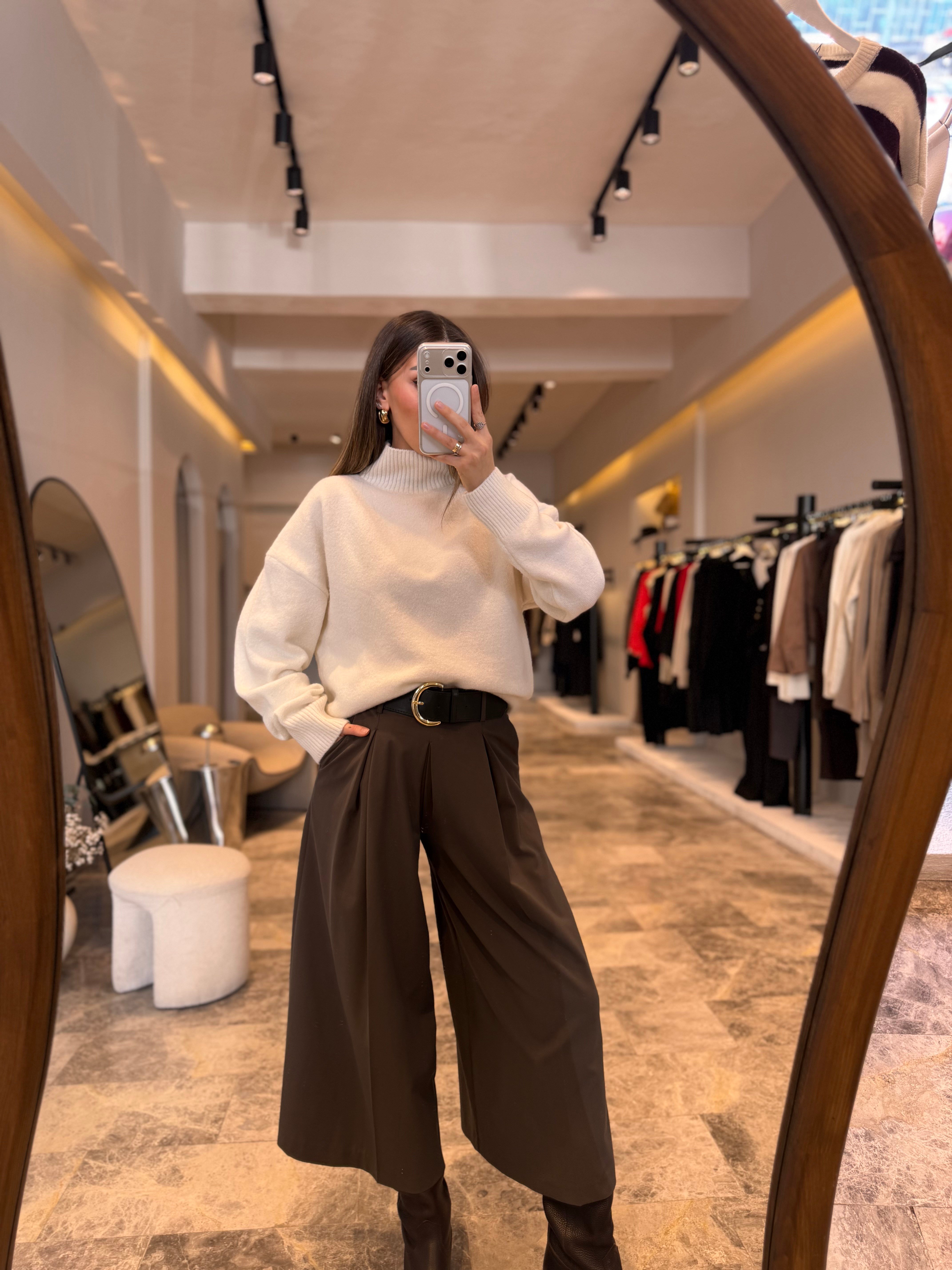 Haki Kemerli Culotte Pantolon