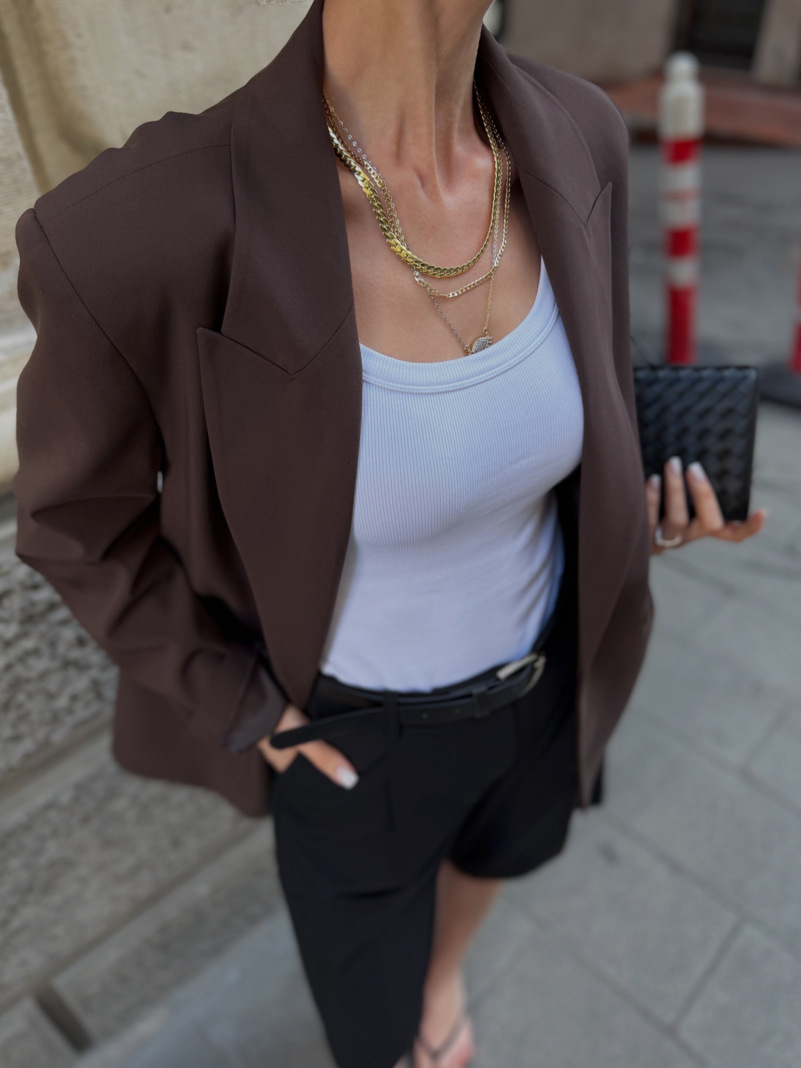 Kahve Kruvaze Blazer ceket 