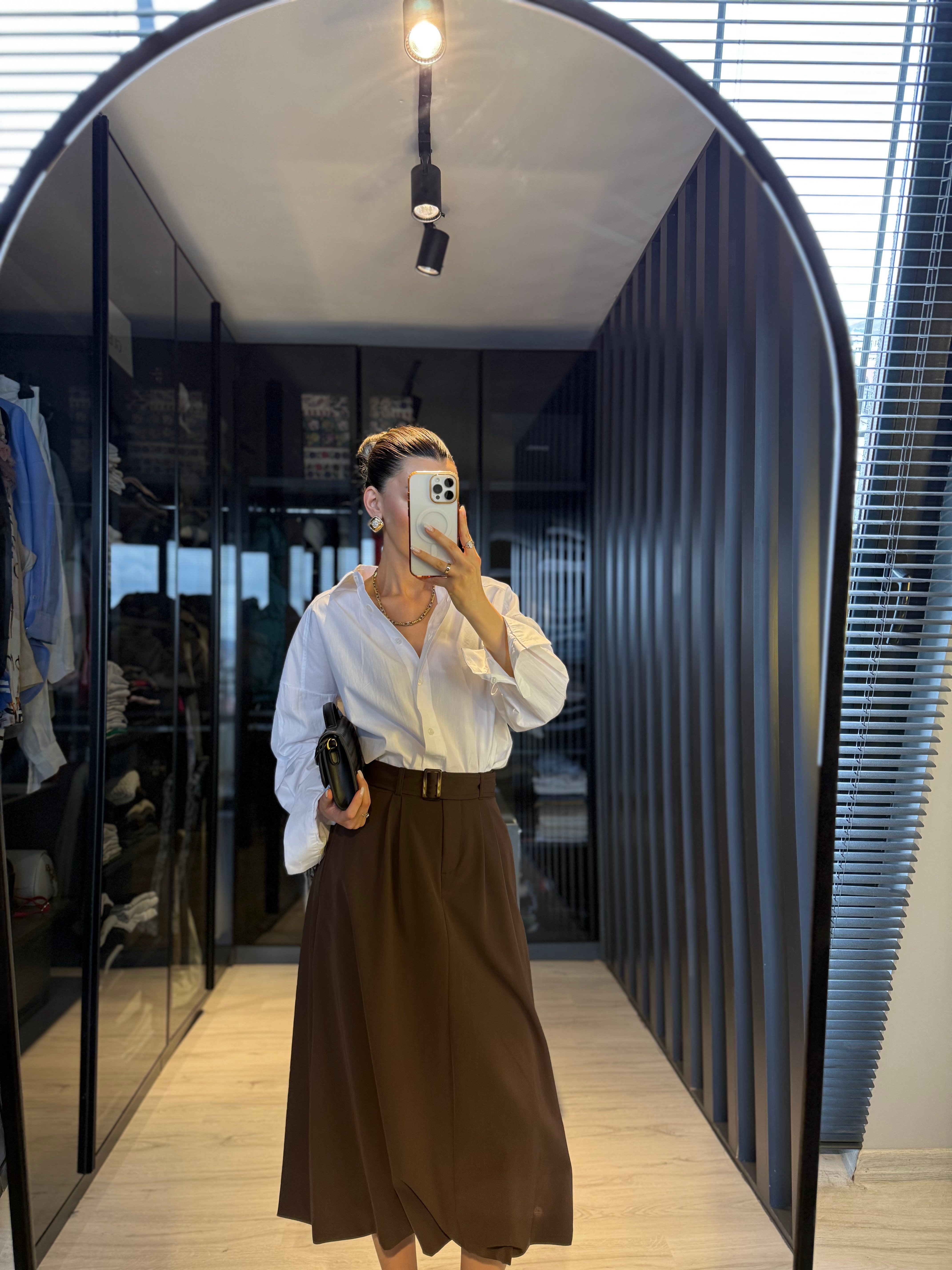 Kemerli Balon Midi Etek