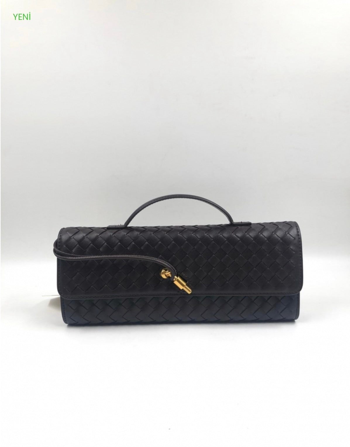 Siyah Dokuma Deri Clutch Çanta