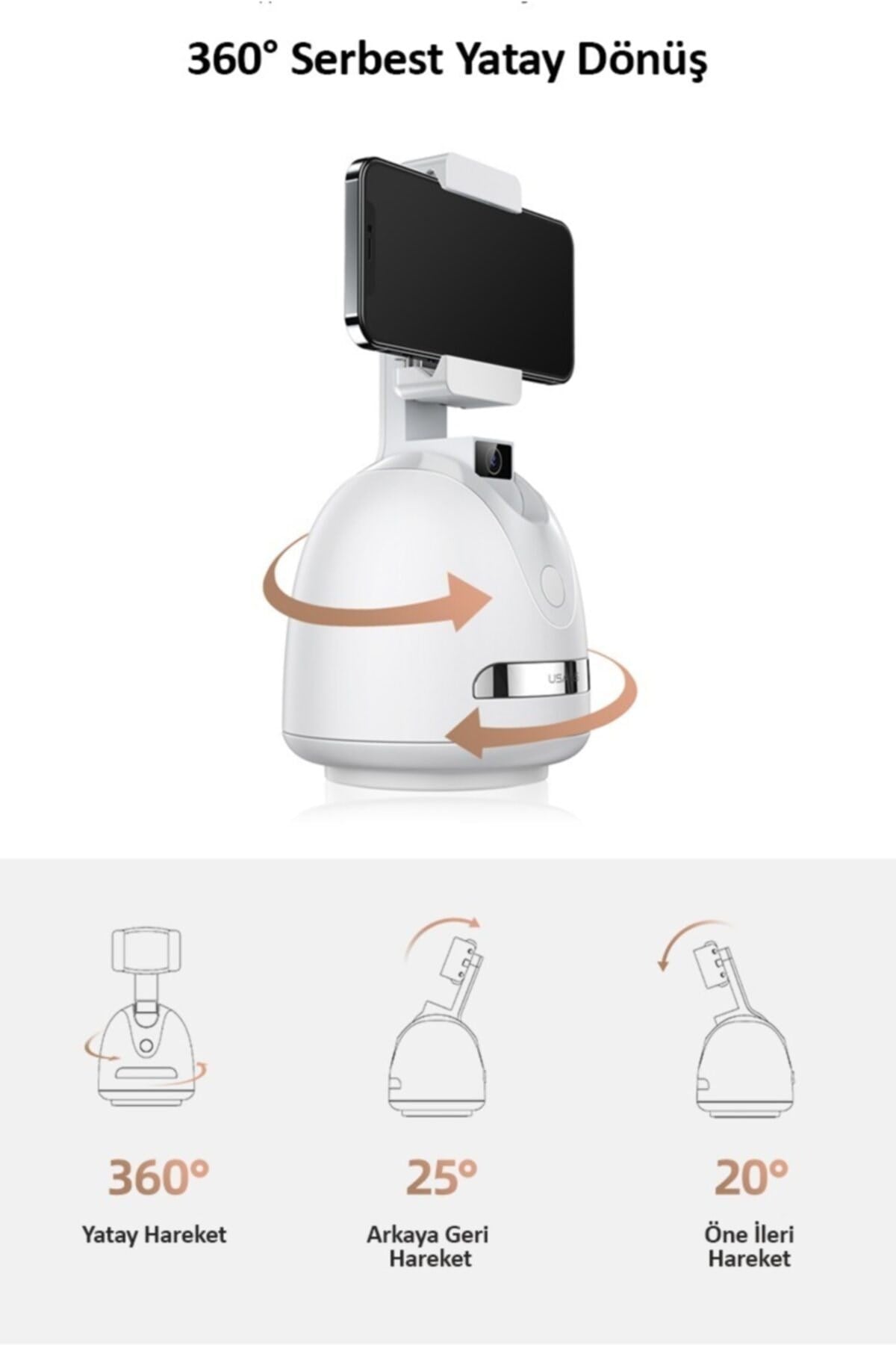 -akıllı 360° Yüz Ve Vucut Takipli Şarjlı Yapay Zeka Destekli Canlı Yayın Telefon Gimbal