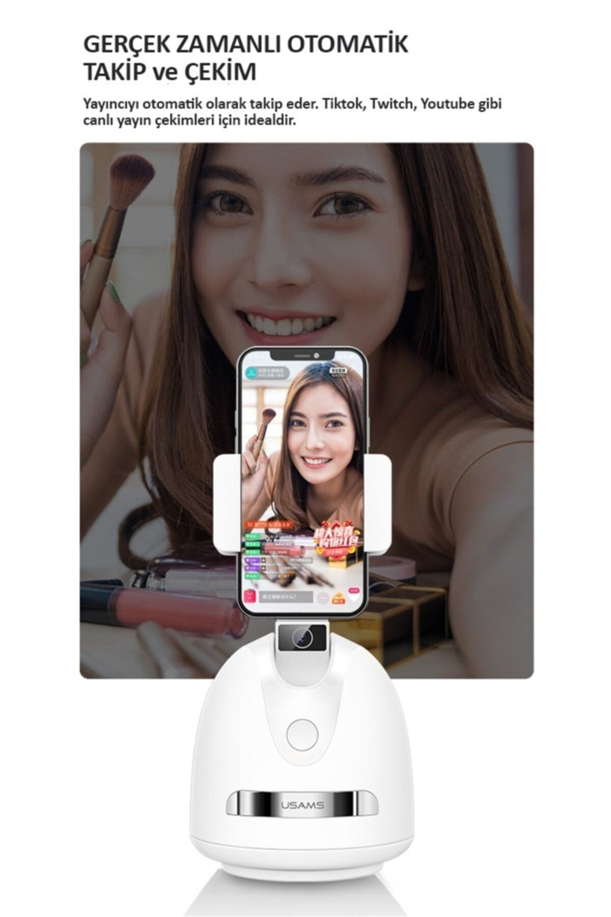 -akıllı 360° Yüz Ve Vucut Takipli Şarjlı Yapay Zeka Destekli Canlı Yayın Telefon Gimbal
